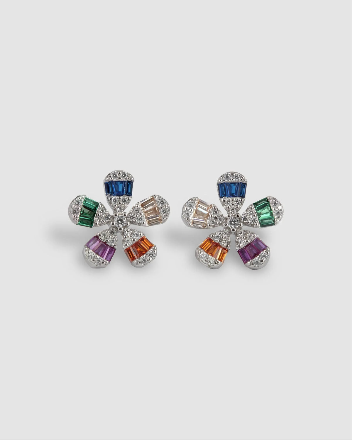 JEWEL FLOWER STUD EARRINGS - SILVER