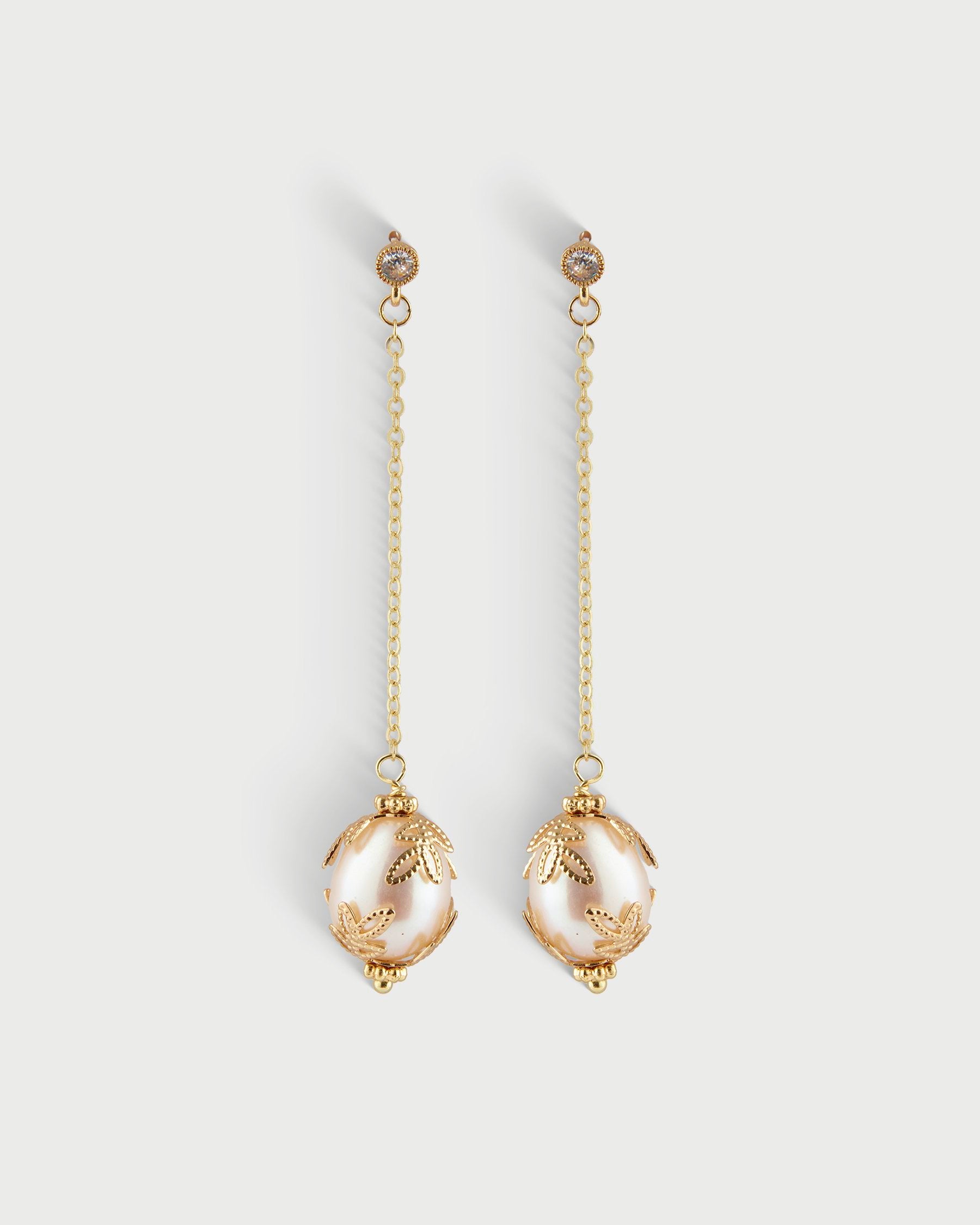 LONG PEARL GOLD DROP EARRINGS