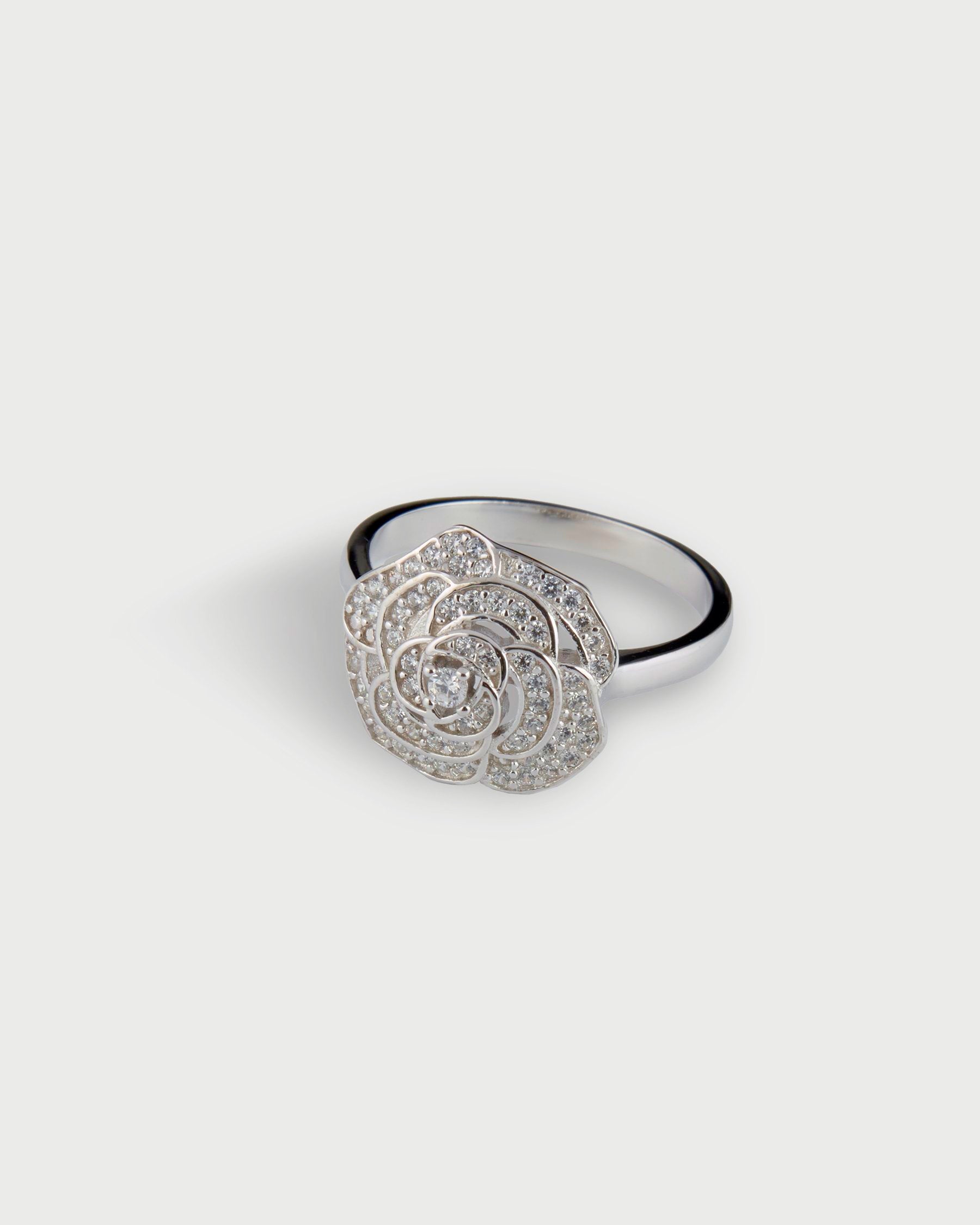 CAMELLIA SILVER COCKTAIL RING