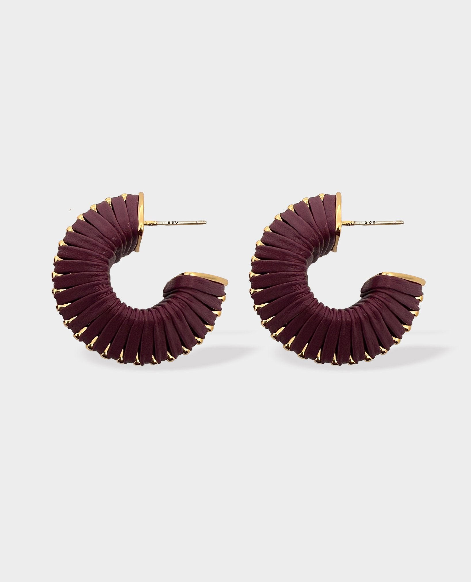 CHUNKY LEATHER HOOP EARRINGS - BURGUNDY