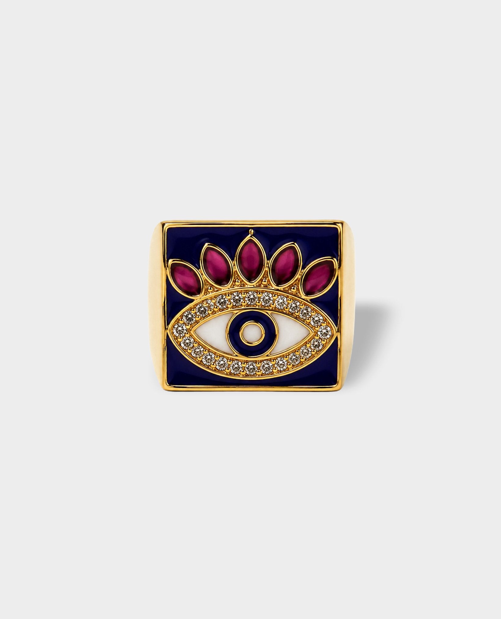 BLUE & PINK ENAMEL EVIL EYE SIGNET RING