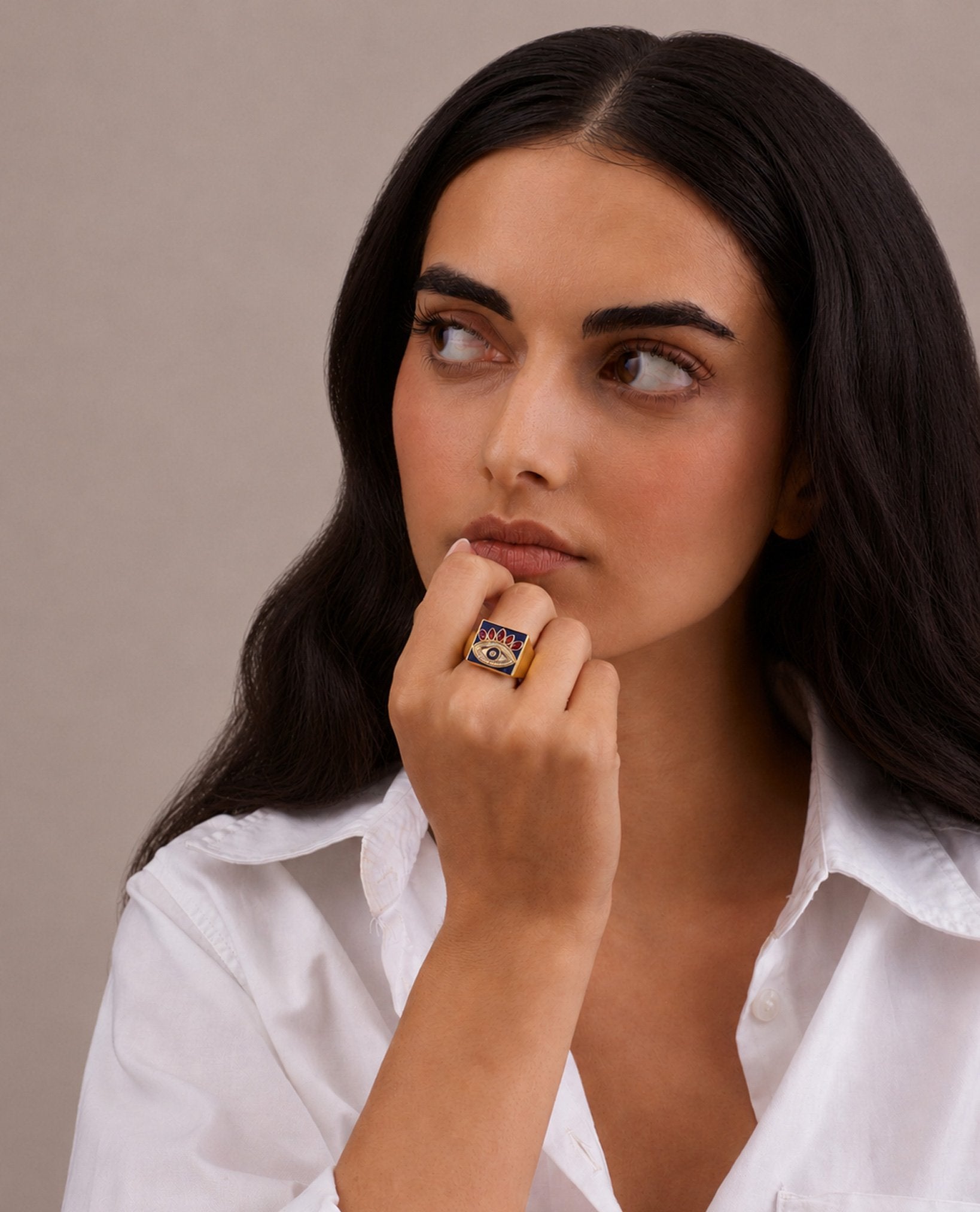 BLUE & PINK ENAMEL EVIL EYE SIGNET RING