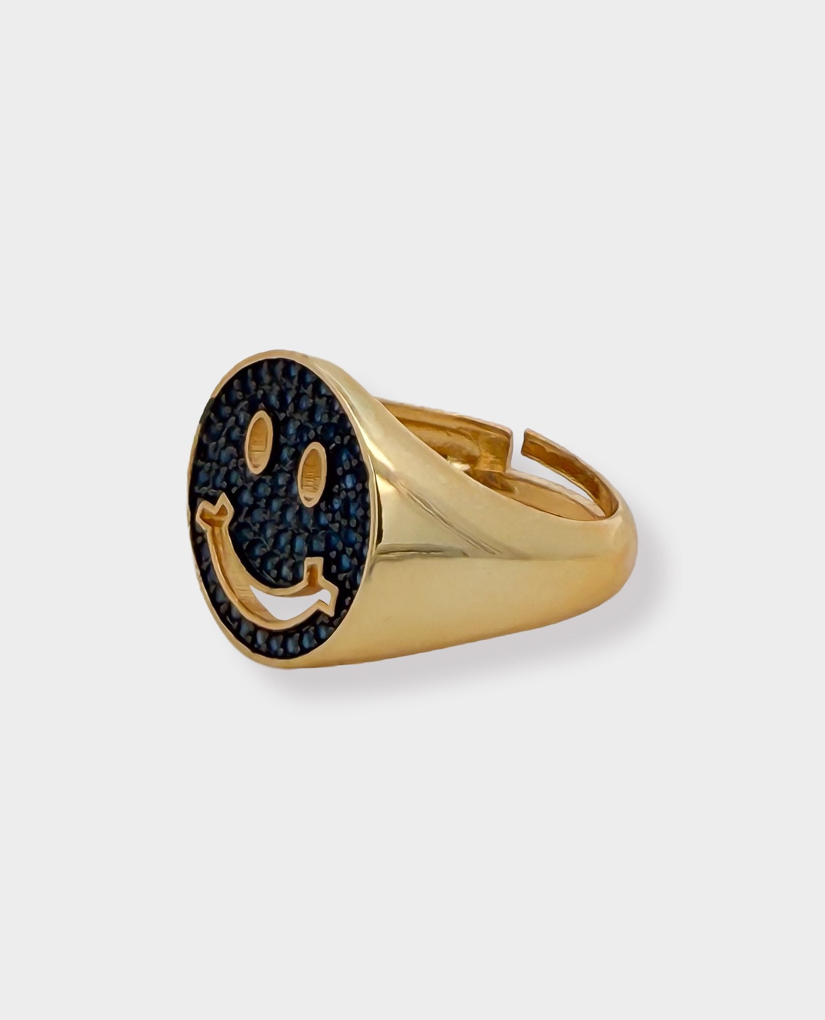 SMILEY GOLD SIGNET RING - NAVY BLUE