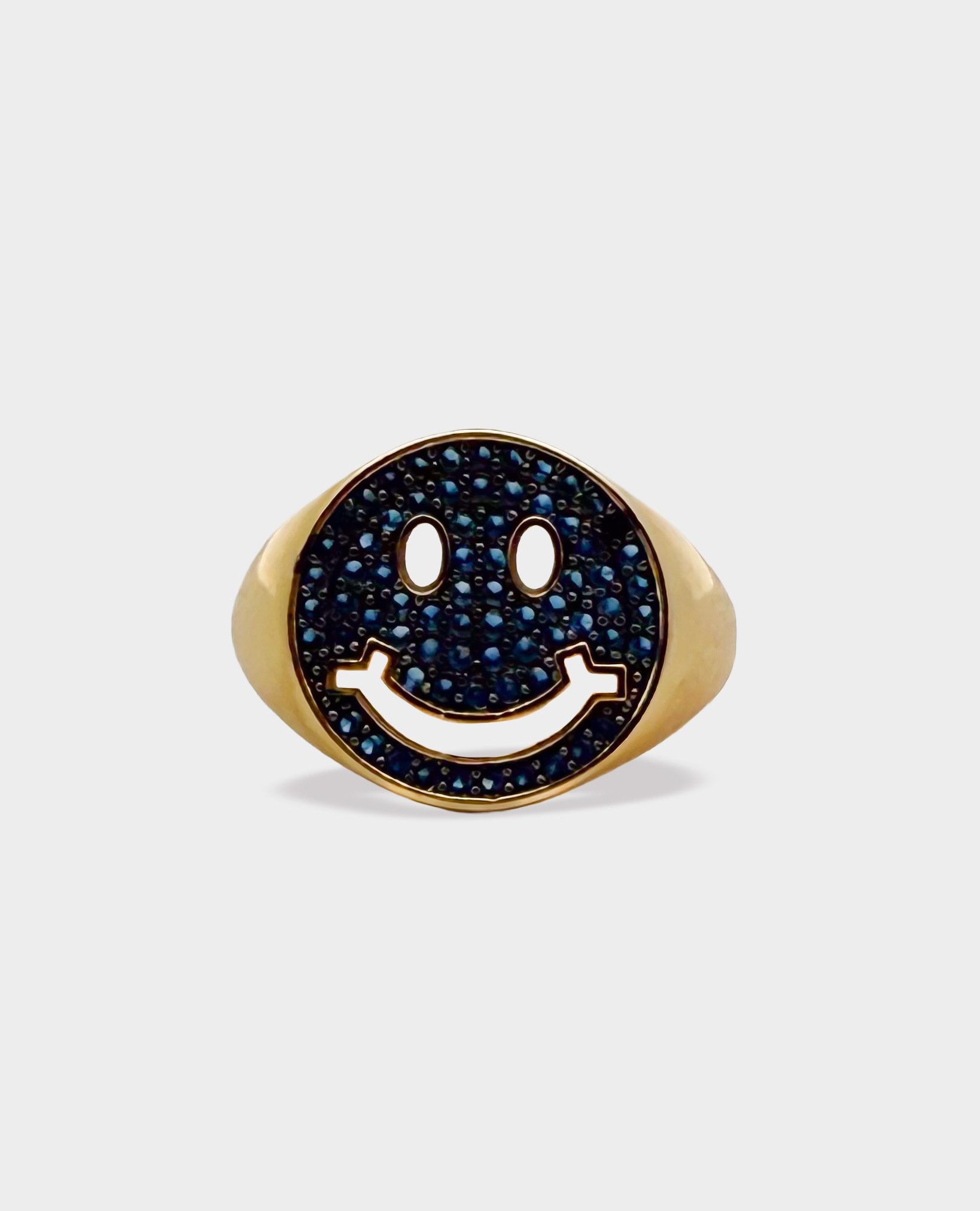 SMILEY GOLD SIGNET RING - NAVY BLUE