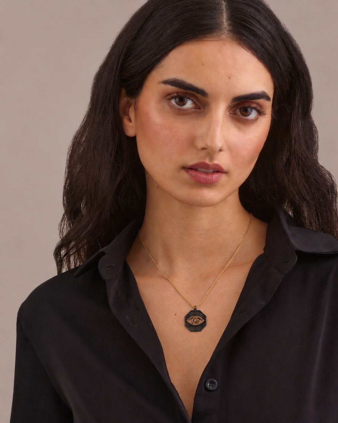 HEXAGON BLACK EVIL EYE PENDANT