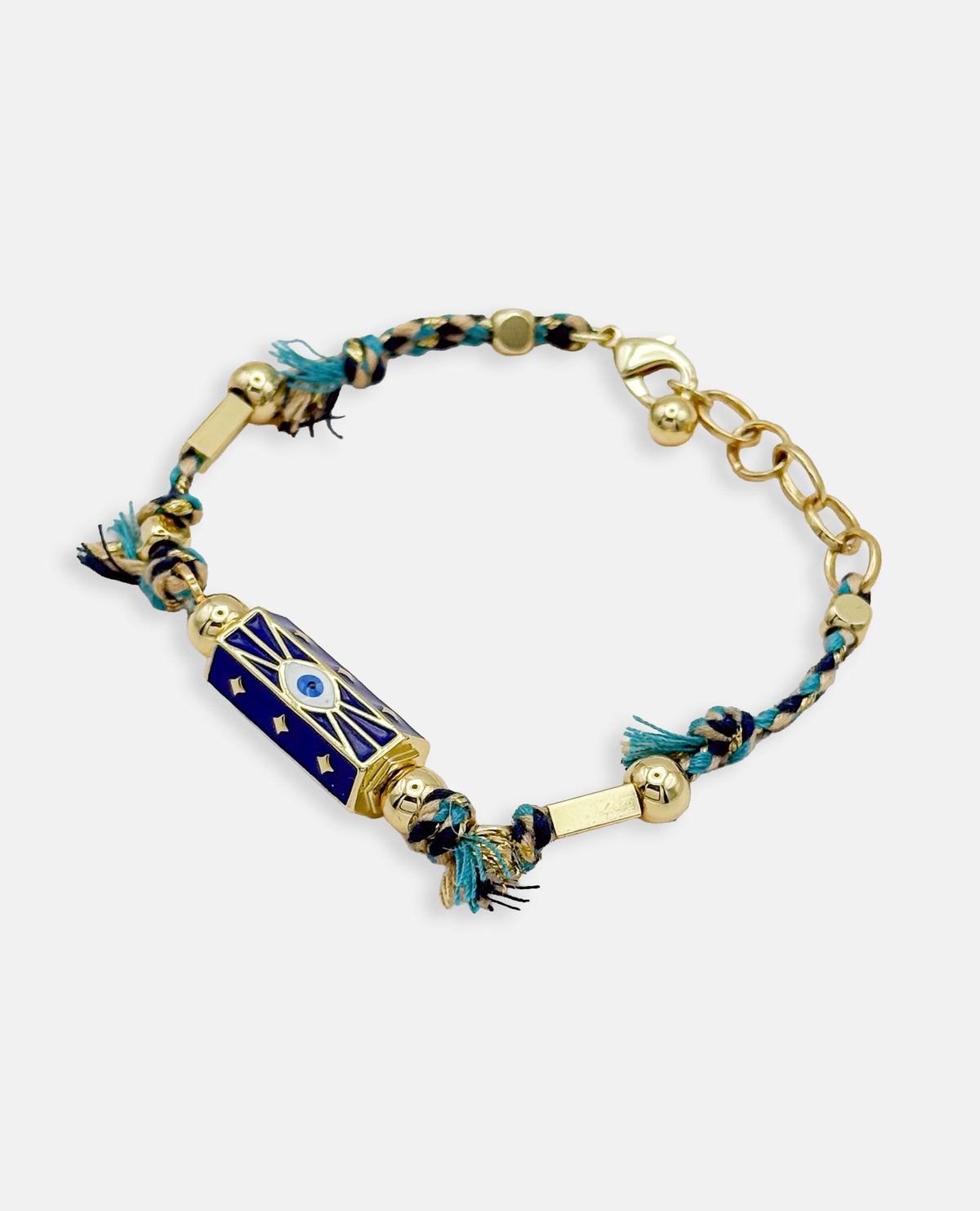 BOHEMIAN EVIL EYE CHARM BRACELET WITH CLASP - BLUE