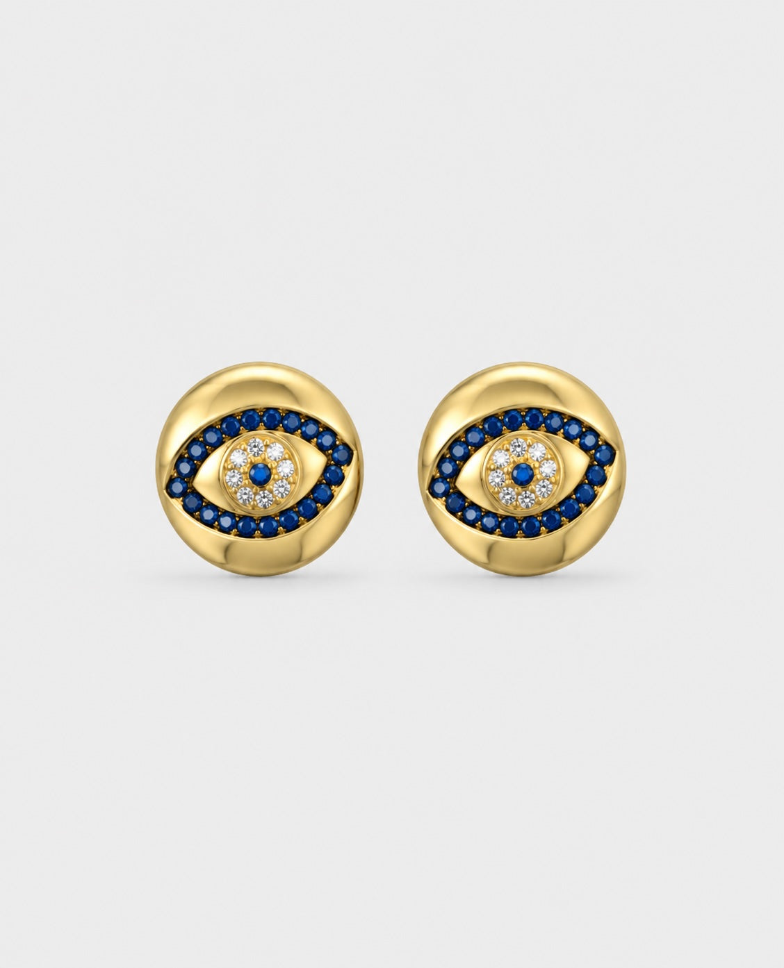 EVIL EYE EARRING STUDS - SAPPHIRE & GOLD