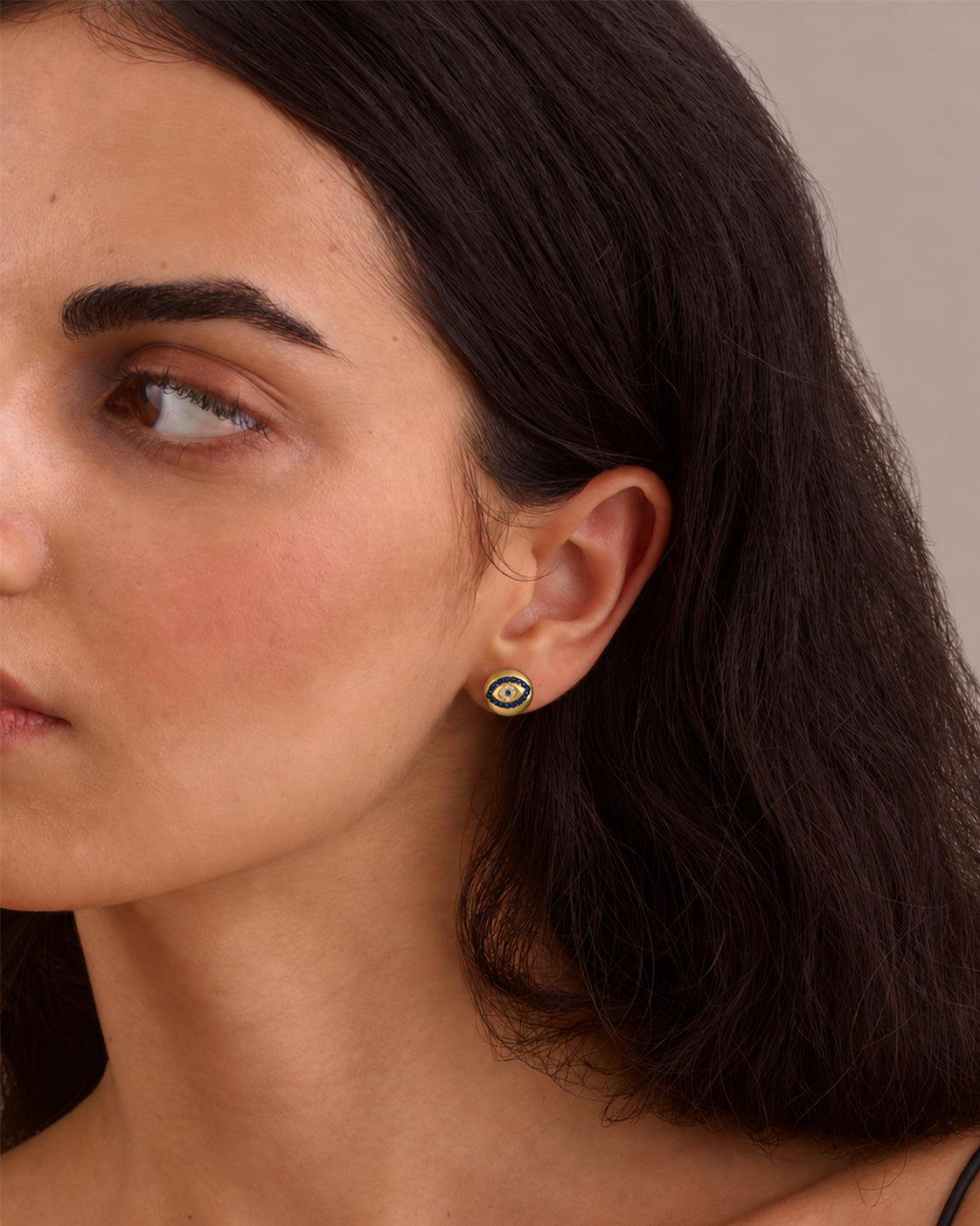 EVIL EYE EARRING STUDS - SAPPHIRE & GOLD