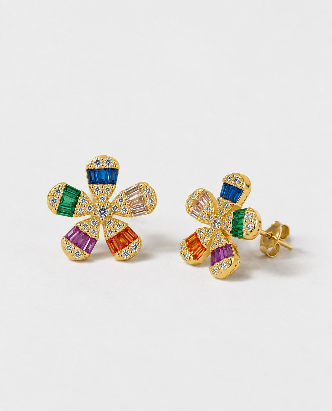JEWEL FLOWER STUD EARRINGS - GOLD