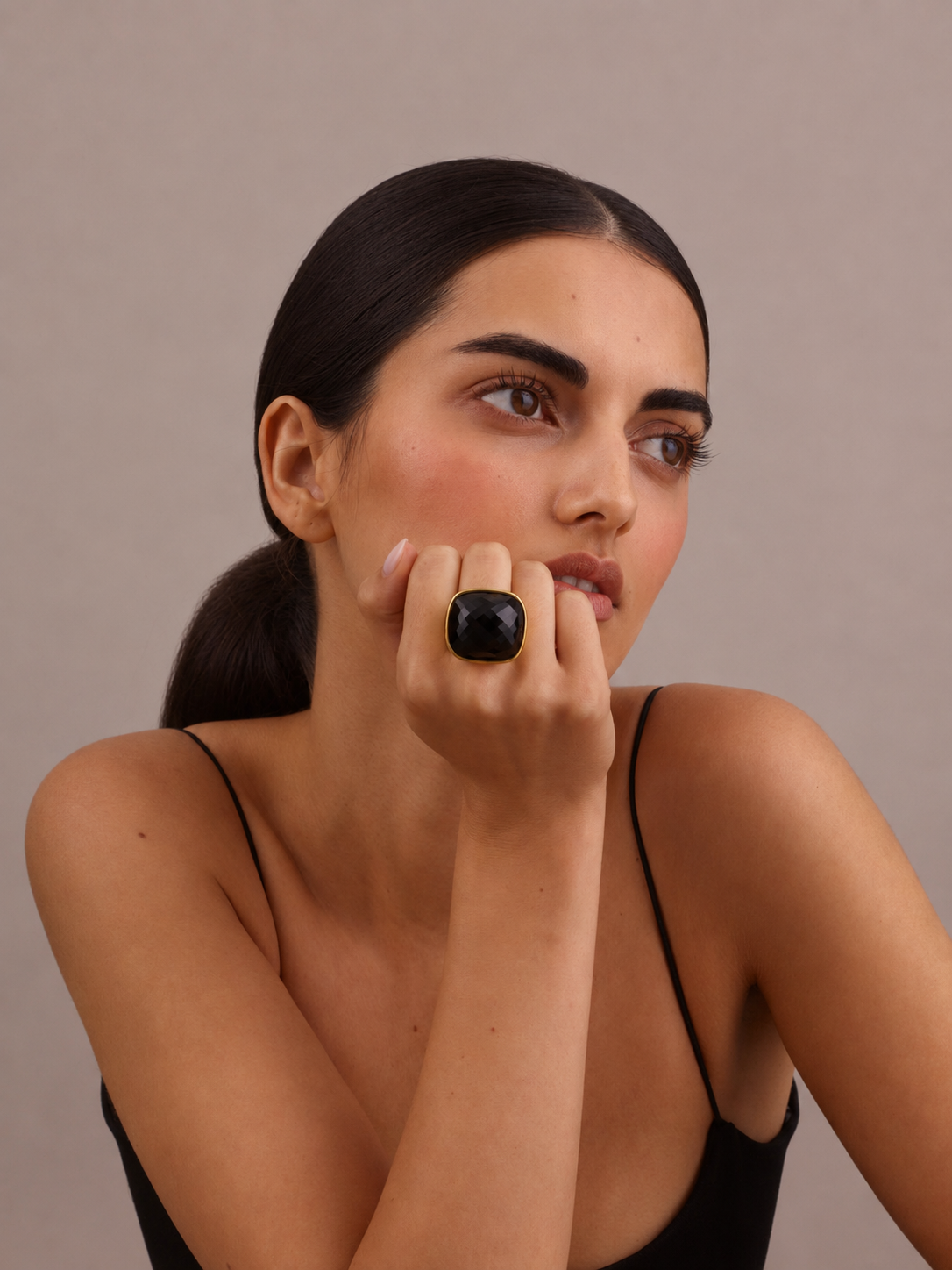 GIANT DISCO RING - BLACK & GOLD
