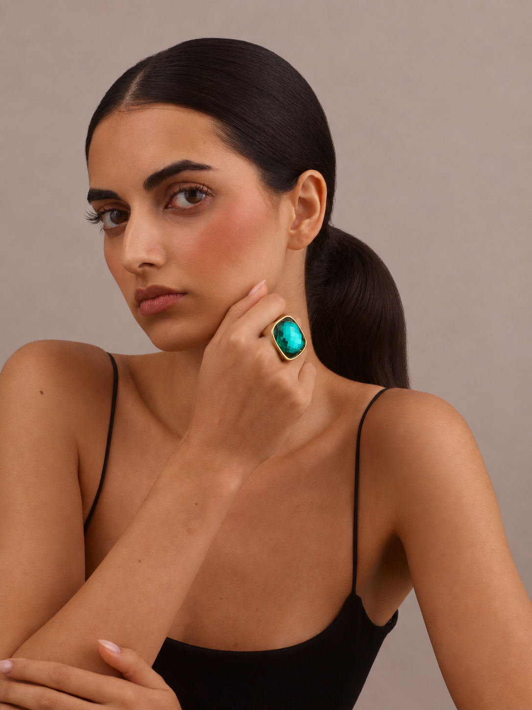 GIANT DISCO RING - EMERALD & GOLD