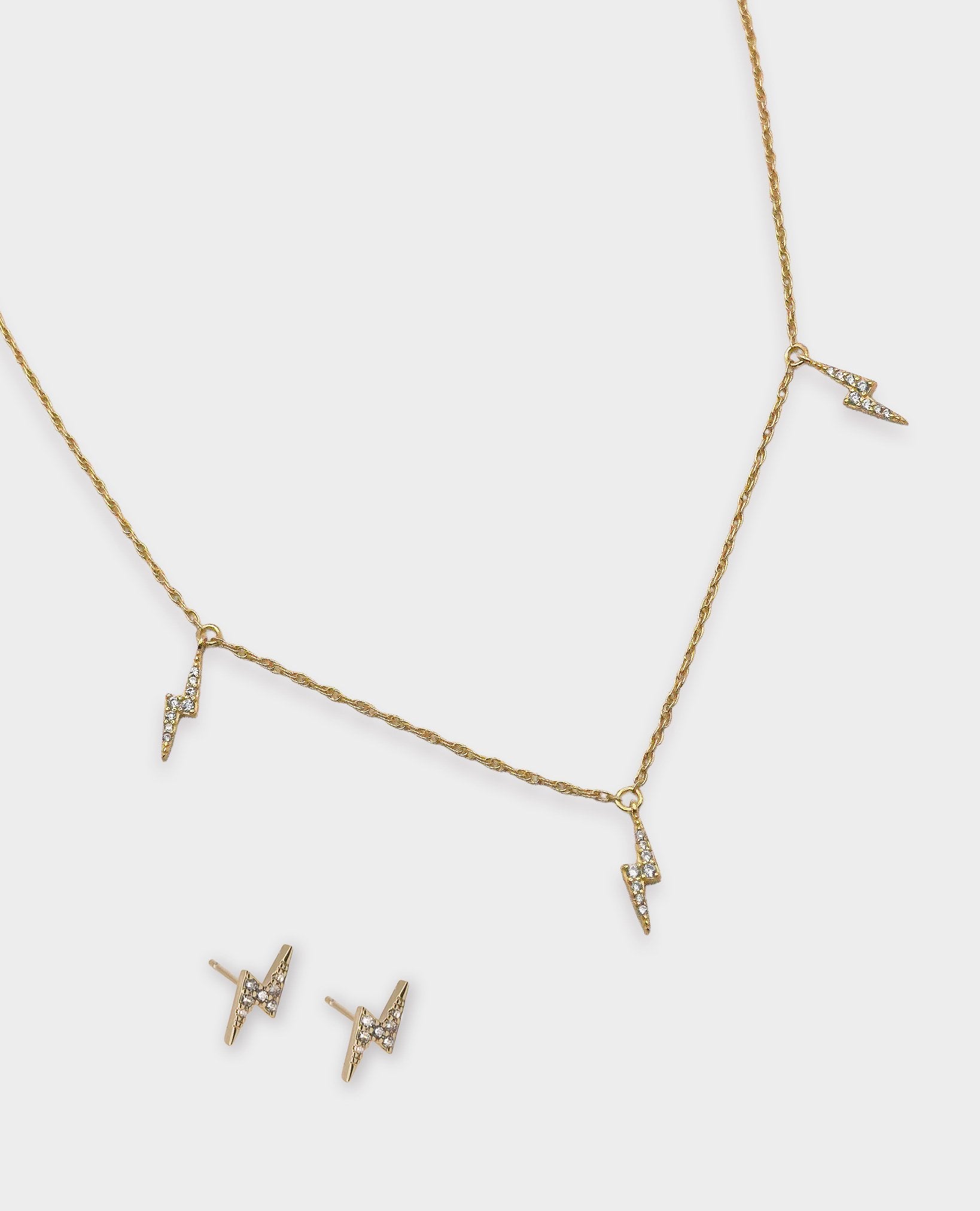 LIGHTNING BOLT GOLD NECKLACE & EARRING SET