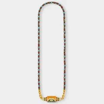 EVIL EYE AMULET BEADED NECKLACE - GREEN & ORANGE