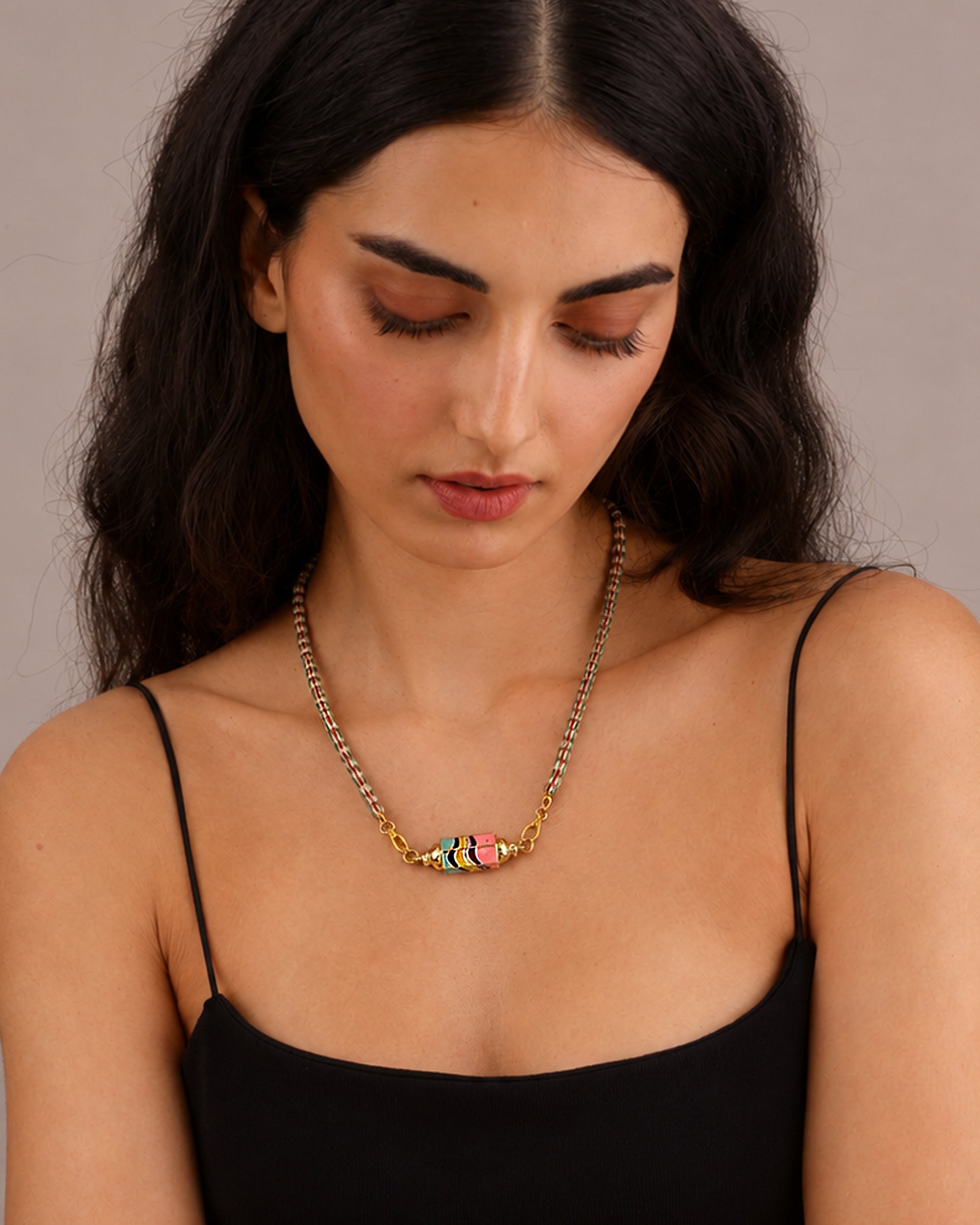 AMULET PENDANT BEADED NECKLACE - CANDY STRIPE