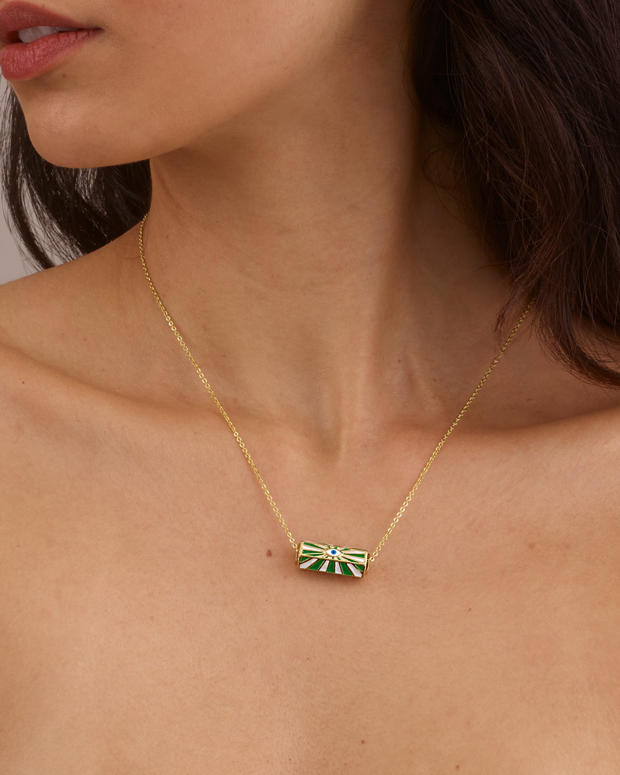 BOHEMIAN GOLD EVIL EYE NECKLACE - GREEN