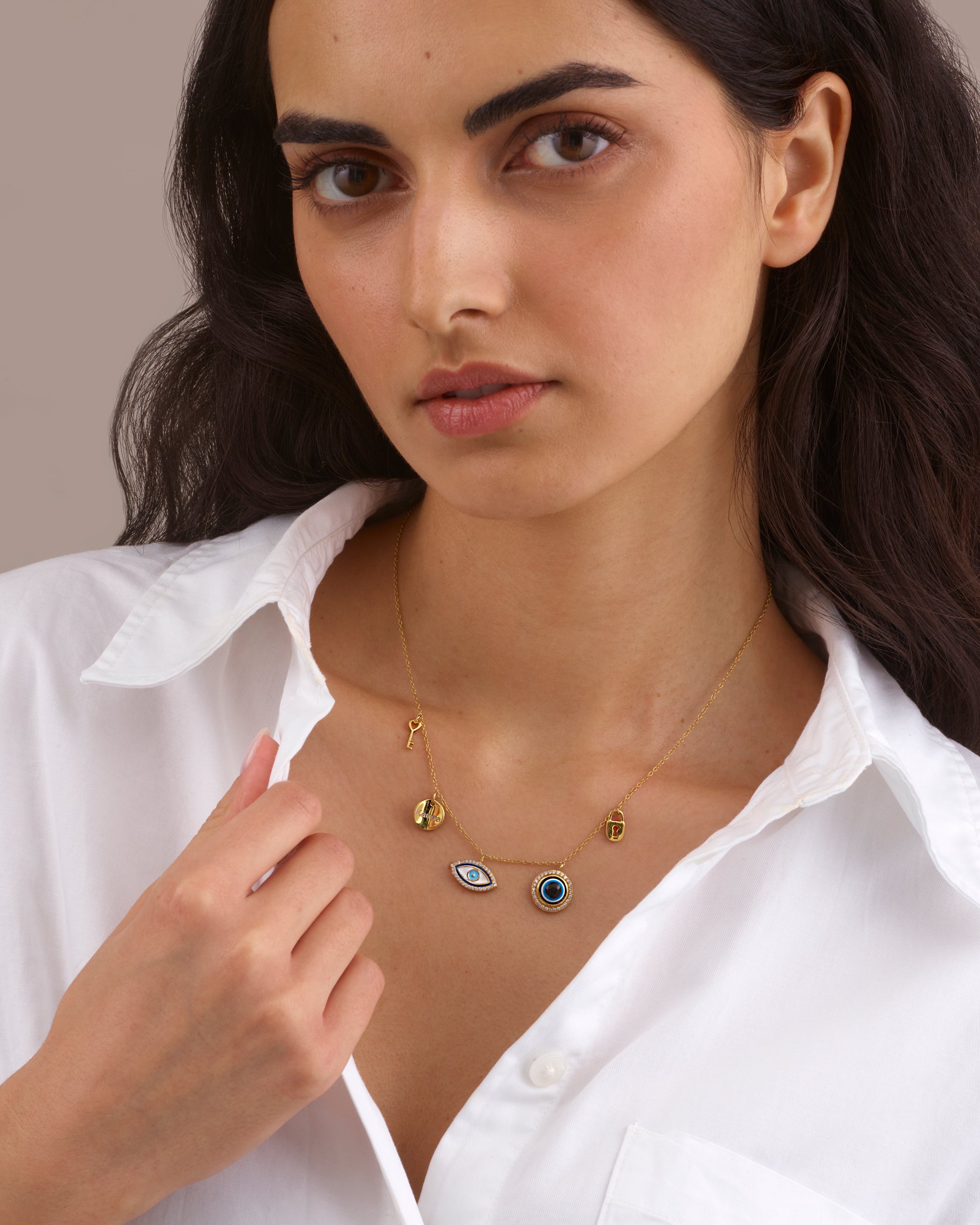TALISMAN EVIL EYE GOLD CHARM NECKLACE