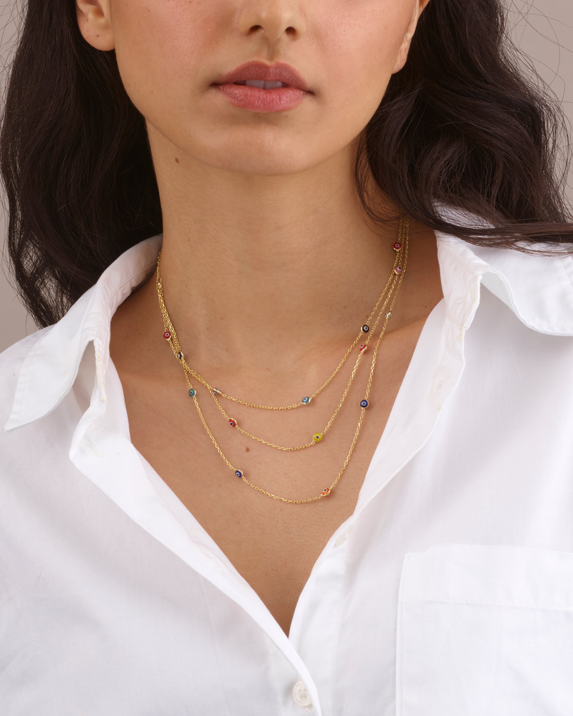 EVIL EYE TRIPLE LAYER GOLD NECKLACE