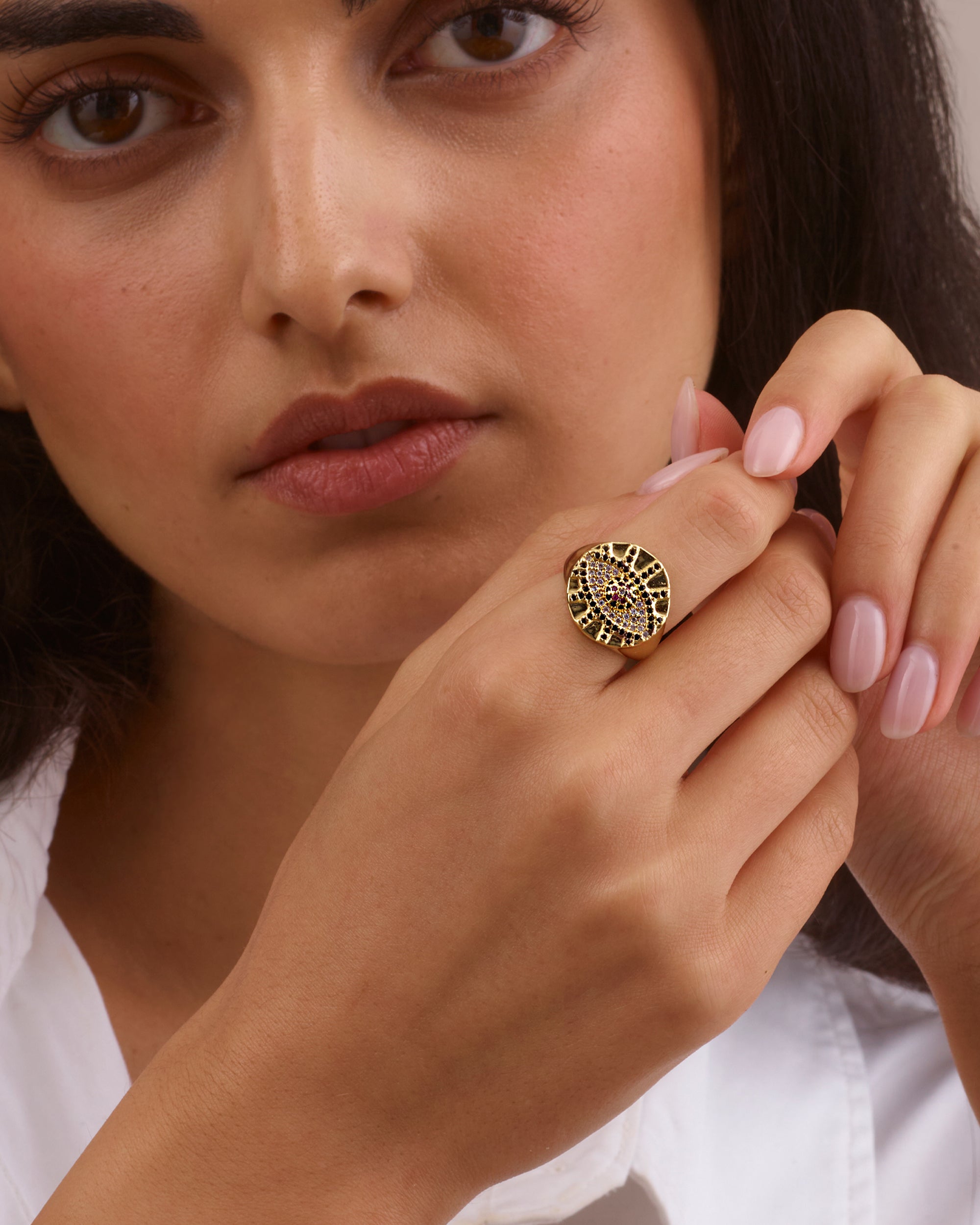 EVIL EYE GOLD SIGNET RING