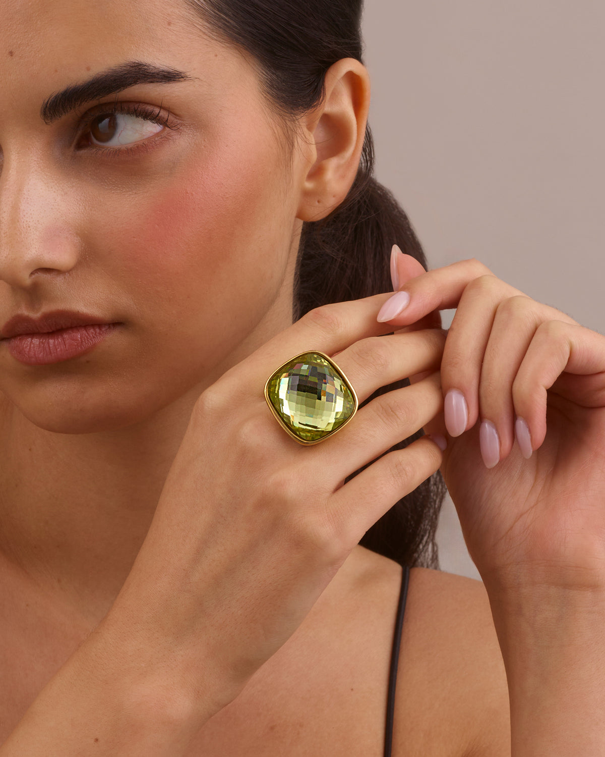 GIANT DISCO RING - LIME & GOLD