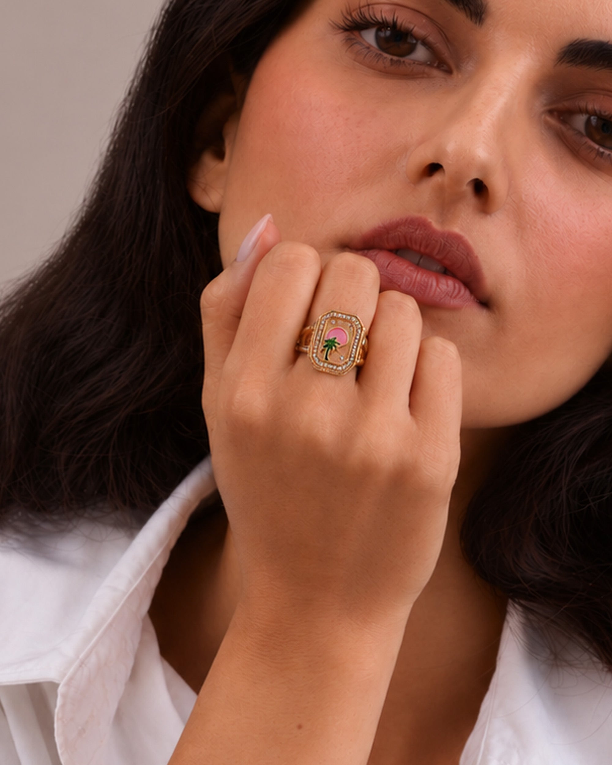 PALM TREE GOLD SIGNET RING