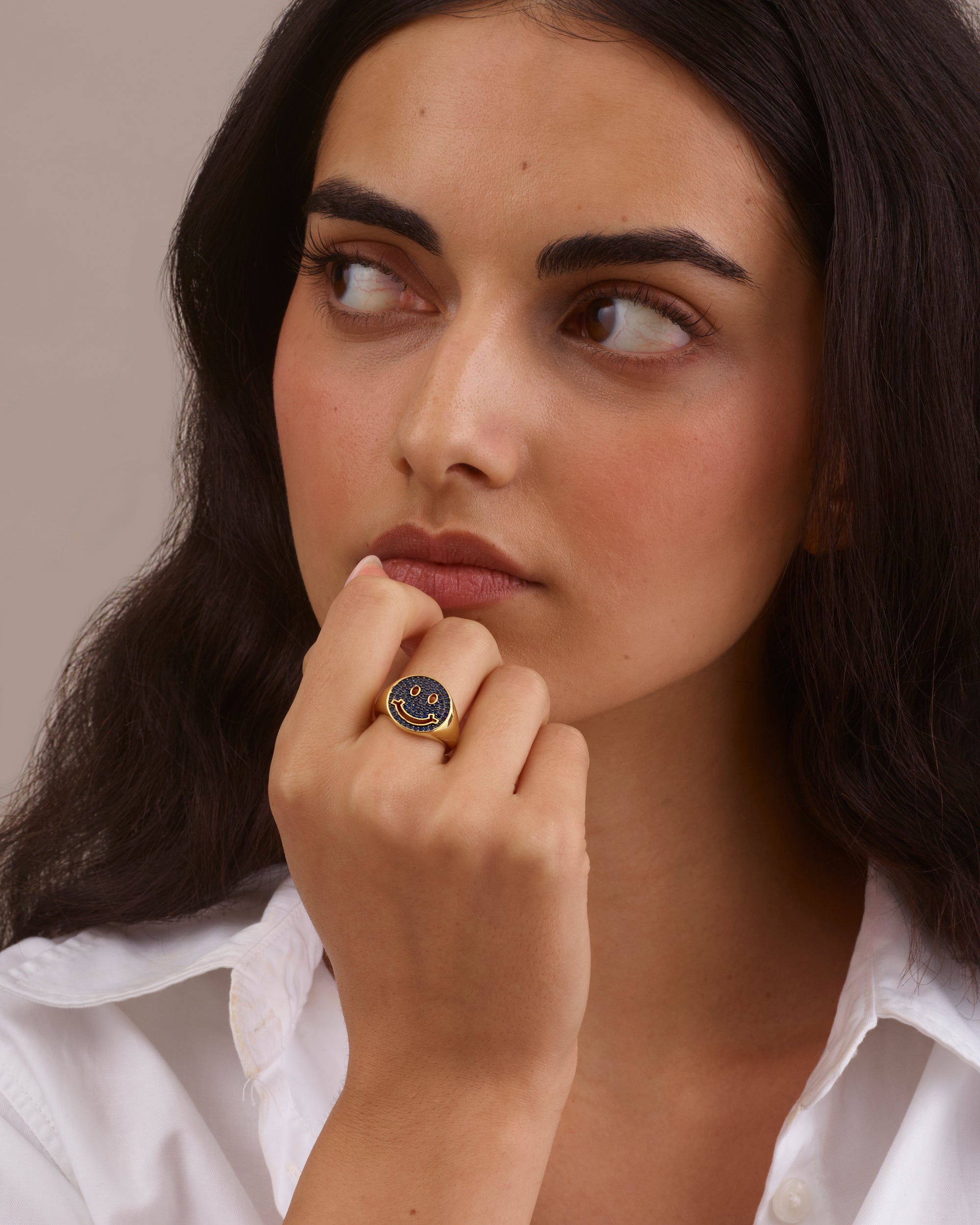 SMILEY GOLD SIGNET RING - NAVY BLUE