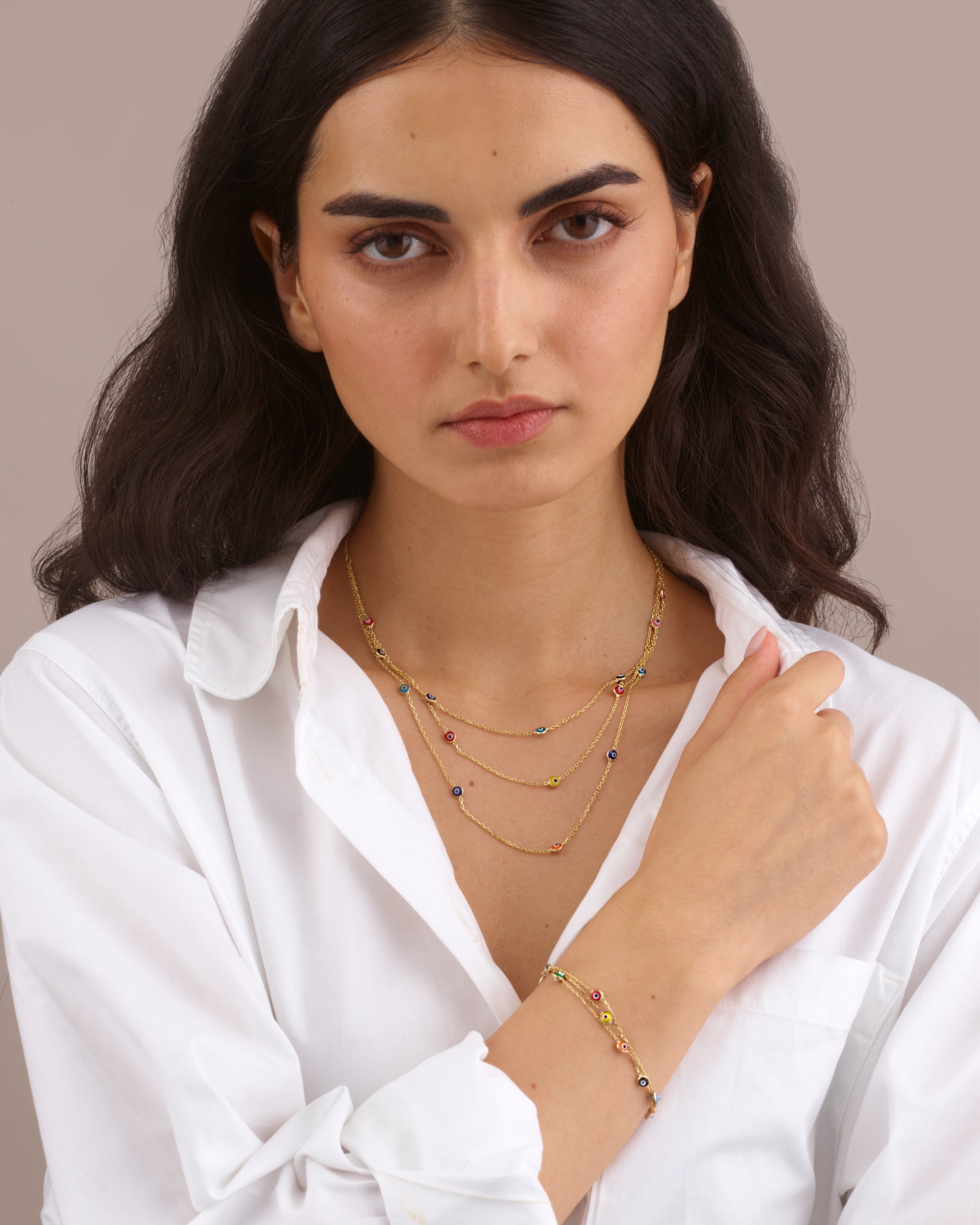 EVIL EYE TRIPLE LAYER GOLD NECKLACE