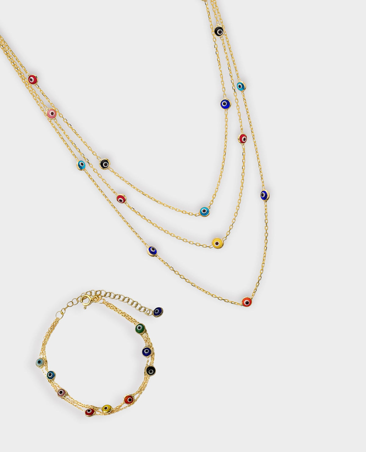 EVIL EYE TRIPLE LAYER NECKLACE & BRACELET SET