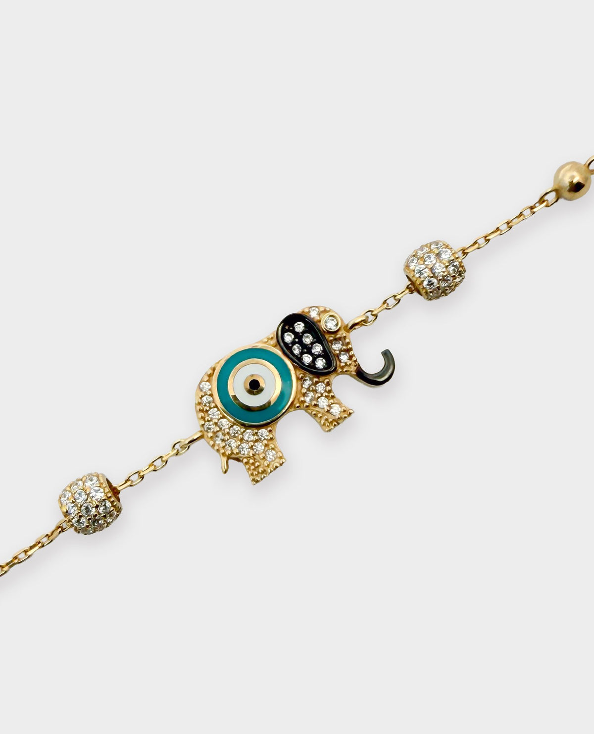 ELEPHANT EVIL EYE CHARM GOLD BRACELET