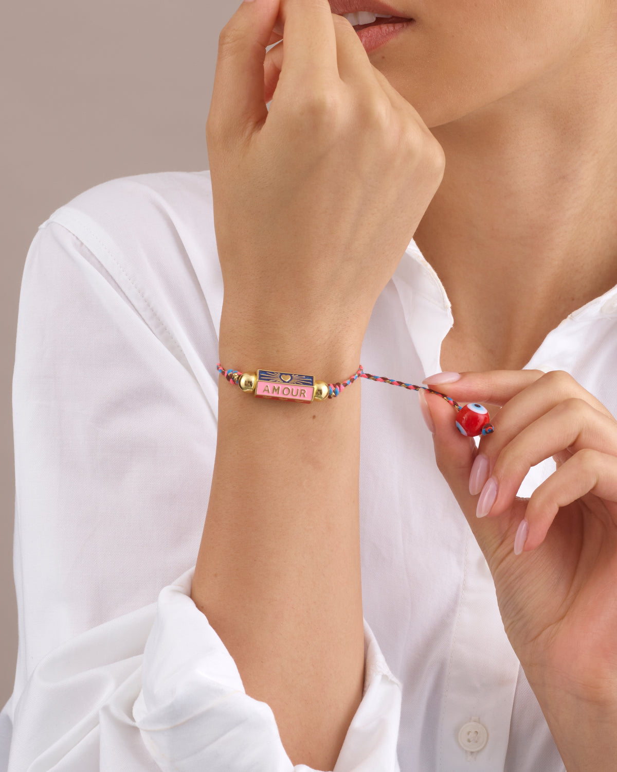 BOHEMIAN EVIL EYE AMOUR CHARM BRACELET - PINK