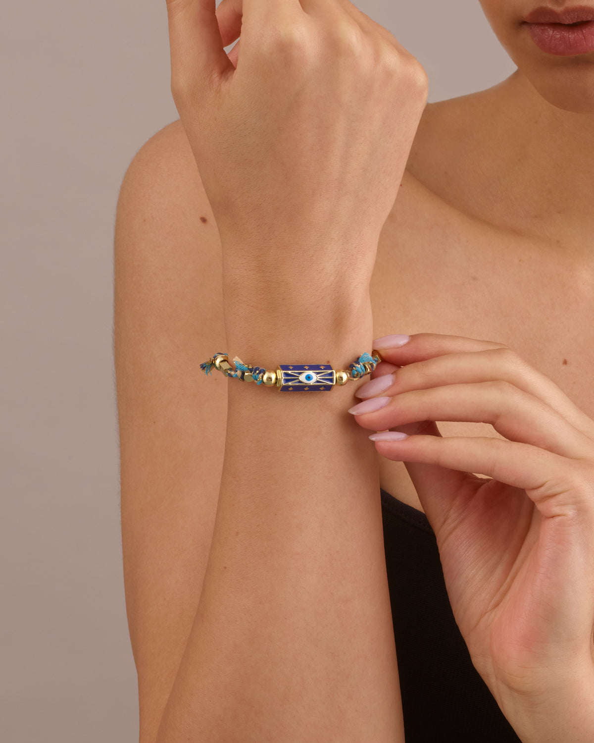 BOHEMIAN EVIL EYE CHARM BRACELET WITH CLASP - BLUE