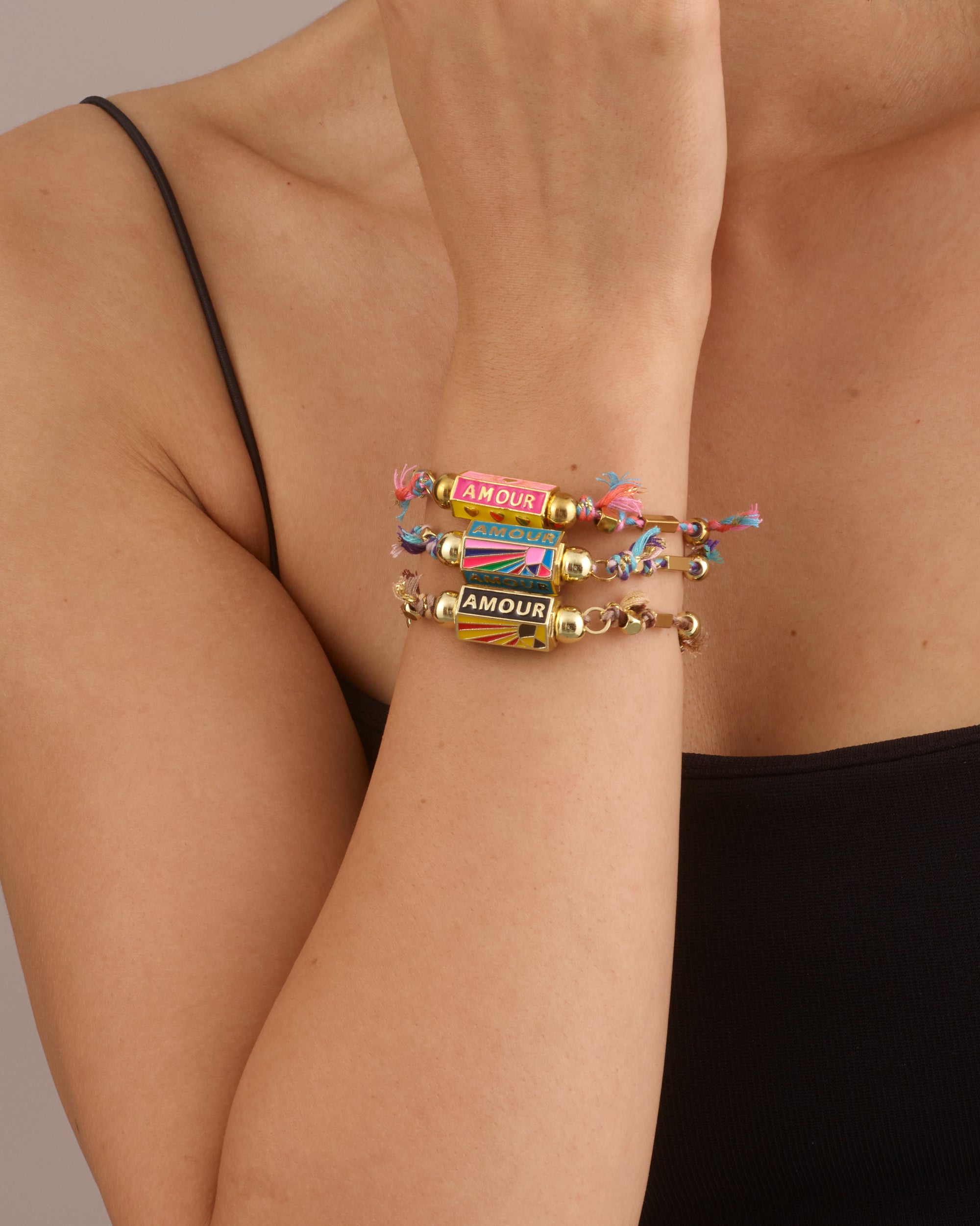 BOHEMIAN AMOUR CHARM BRACELET SET - BLACK, BONBON & TURQUOISE