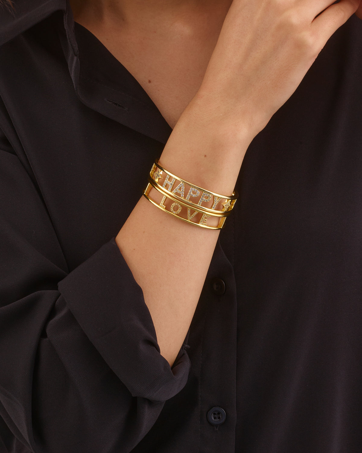 HAPPY & LOVE GOLD CUFF SET