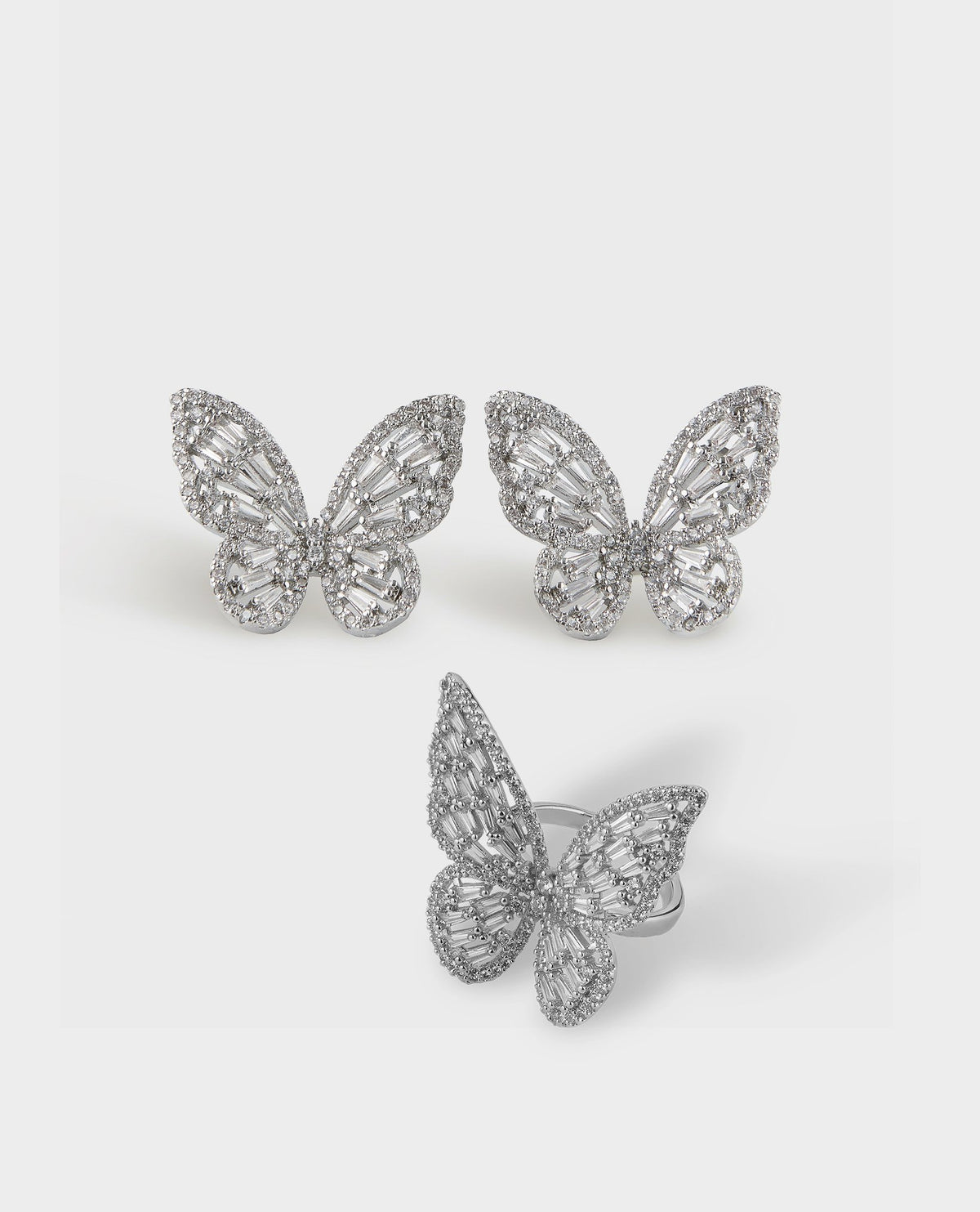 BUTTERFLY SILVER EARRINGS & RING SET
