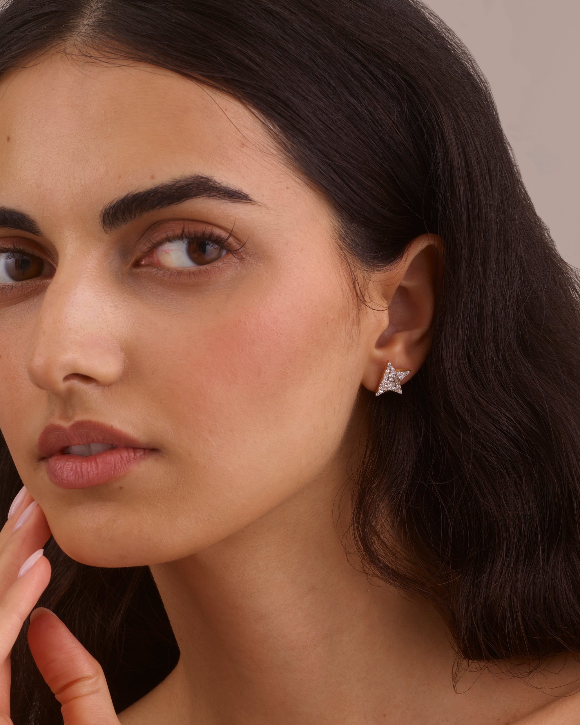 HALF CUT STAR SILVER STUD EARRINGS