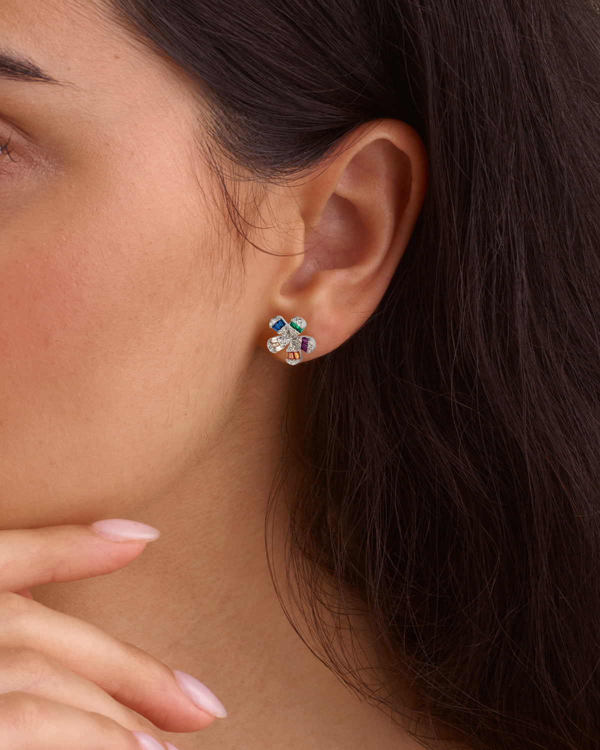 JEWEL FLOWER STUD EARRINGS - SILVER