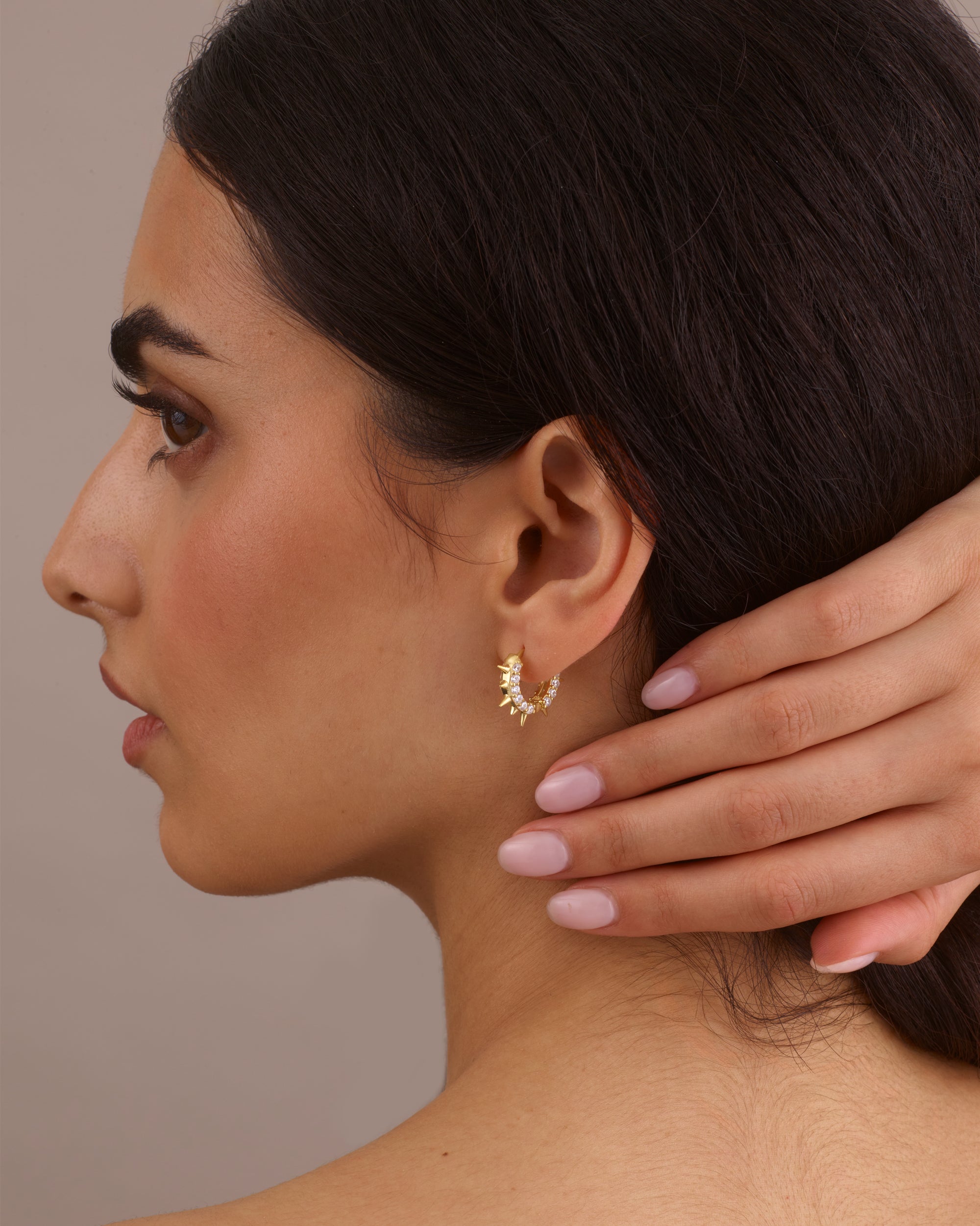 SPIKE GOLD HOOP HUGGIE EARRINGS