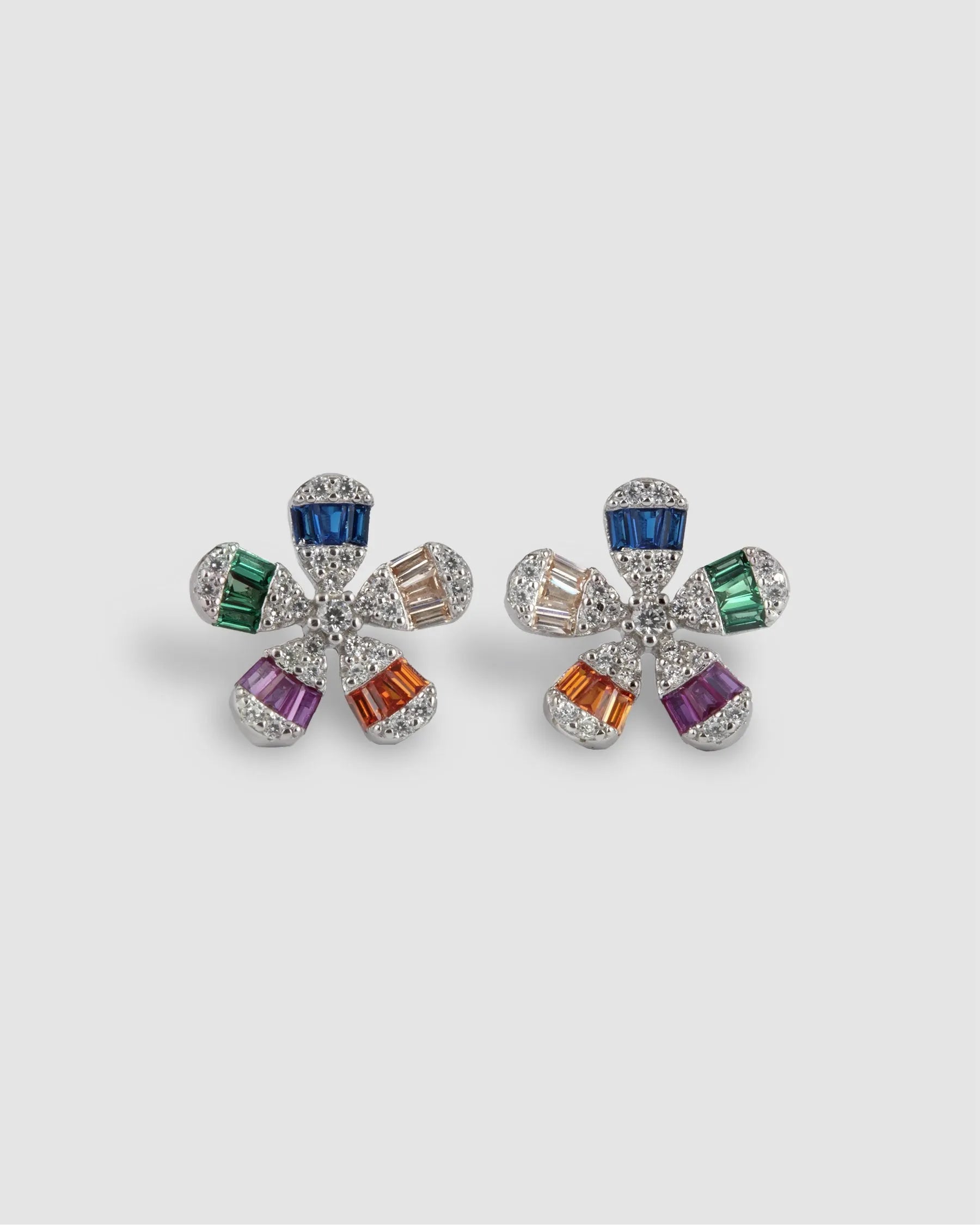 JEWEL FLOWER STUD EARRINGS - SILVER