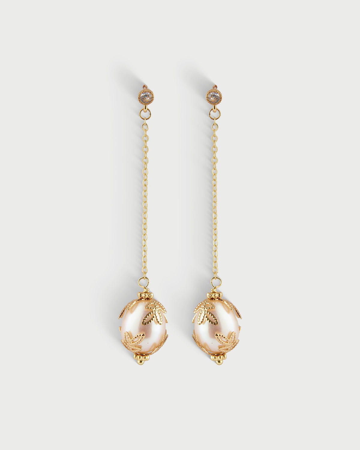LONG PEARL GOLD DROP EARRINGS