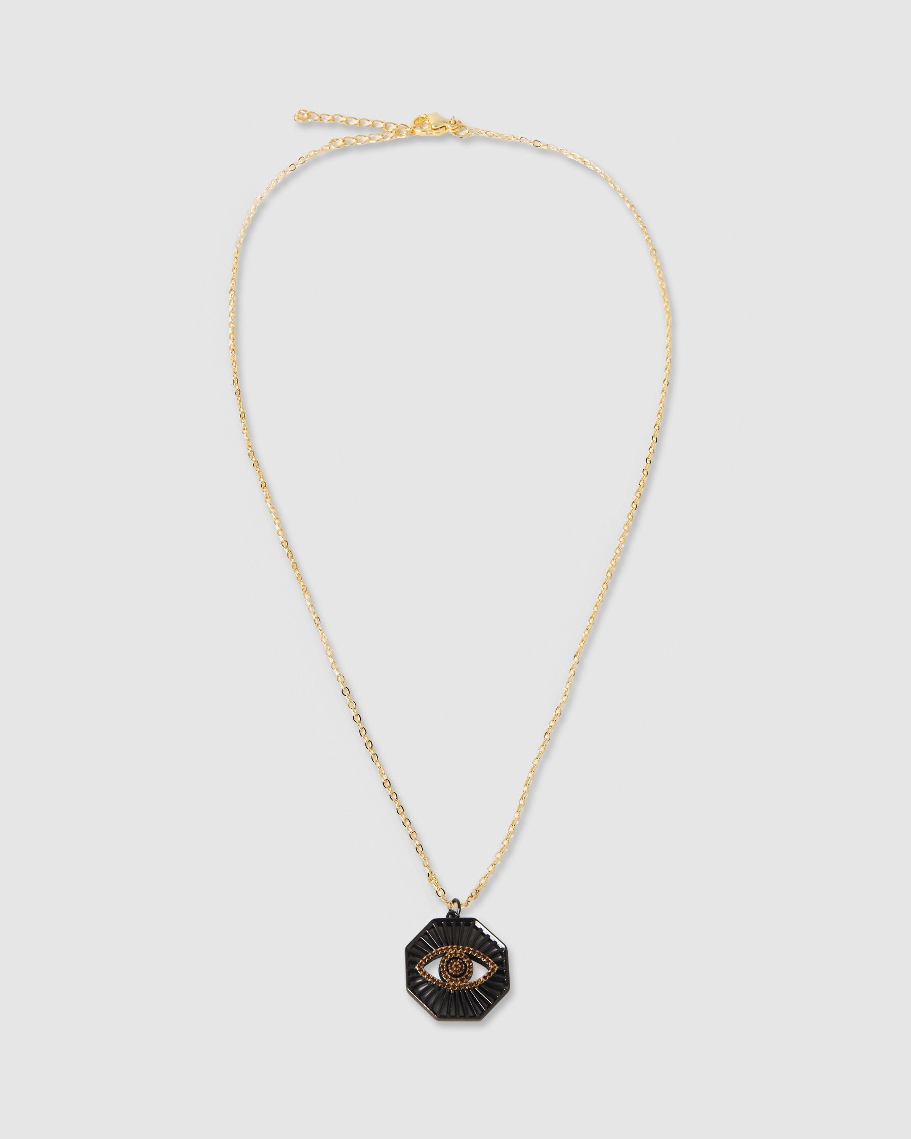 HEXAGON BLACK EVIL EYE PENDANT