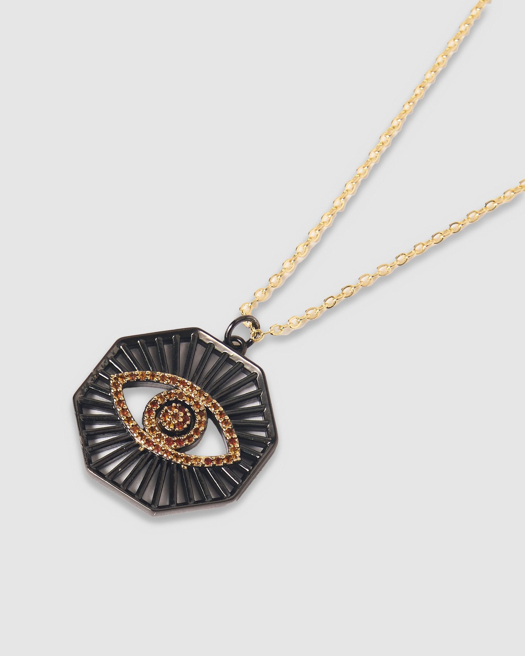 HEXAGON BLACK EVIL EYE PENDANT