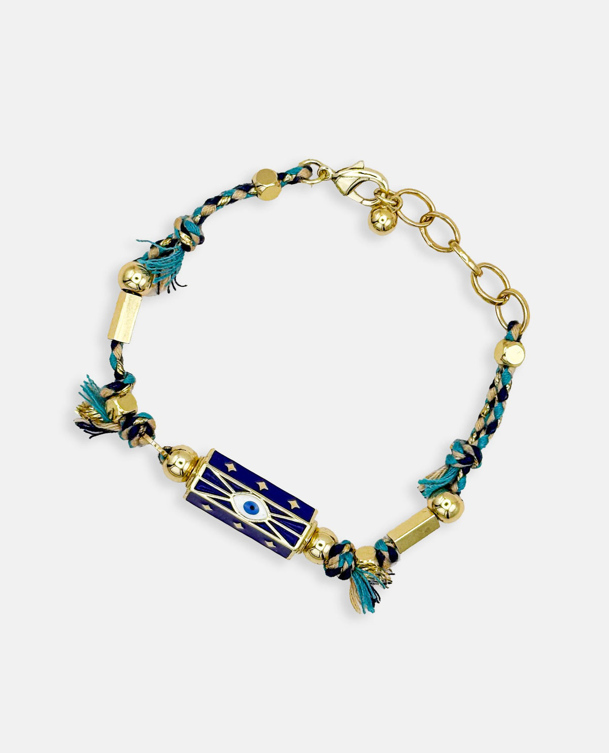 BOHEMIAN EVIL EYE CHARM BRACELET WITH CLASP - BLUE