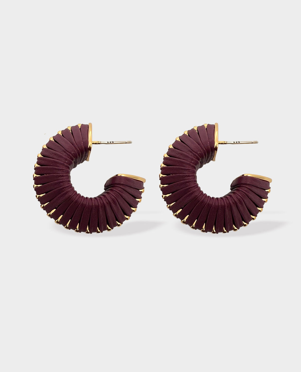 CHUNKY LEATHER HOOP EARRINGS - BURGUNDY