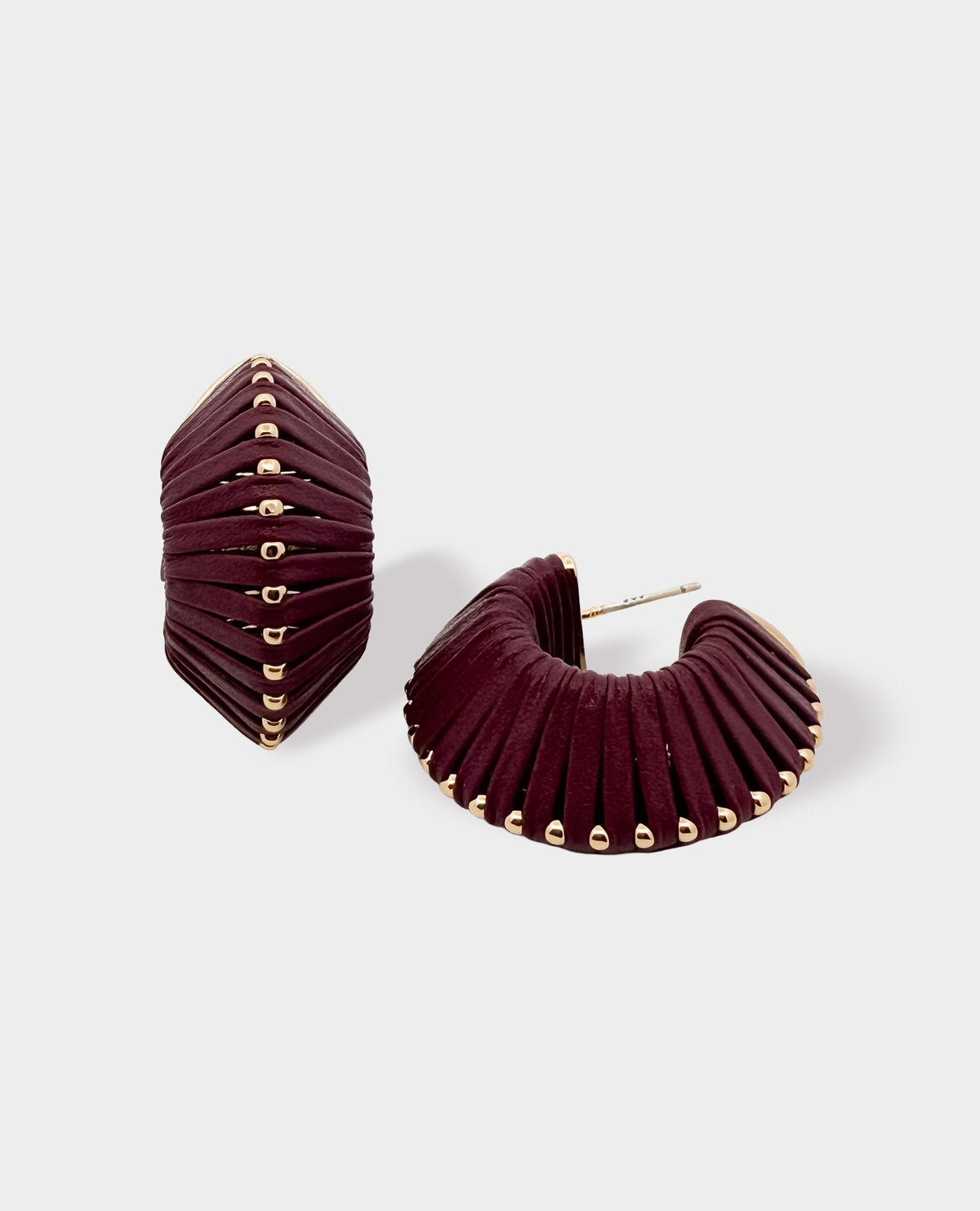 CHUNKY LEATHER HOOP EARRINGS - BURGUNDY