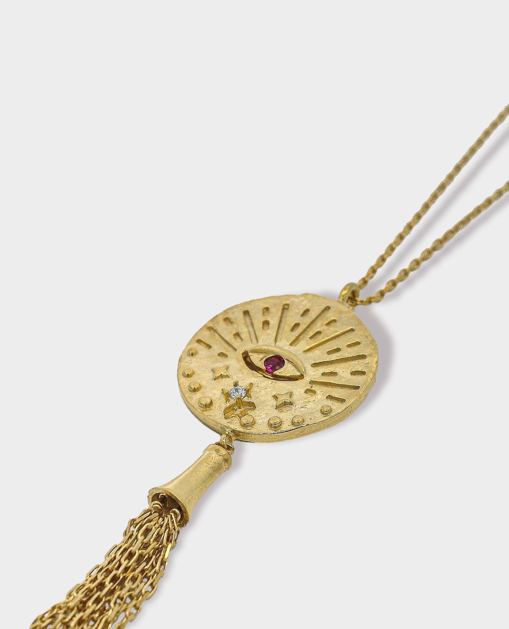 EVIL EYE GOLD TASSEL CHARM NECKLACE