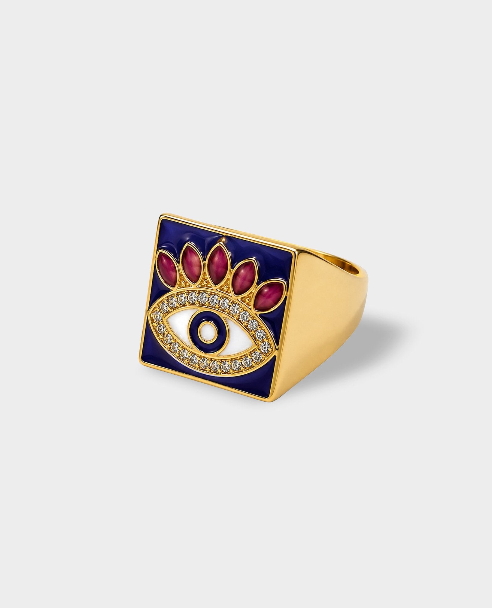 BLUE & PINK ENAMEL EVIL EYE SIGNET RING