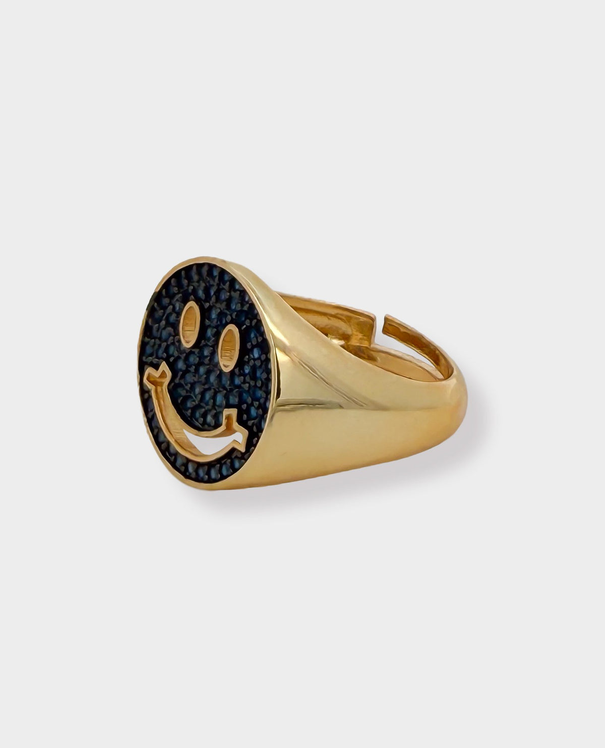 SMILEY GOLD SIGNET RING - NAVY BLUE