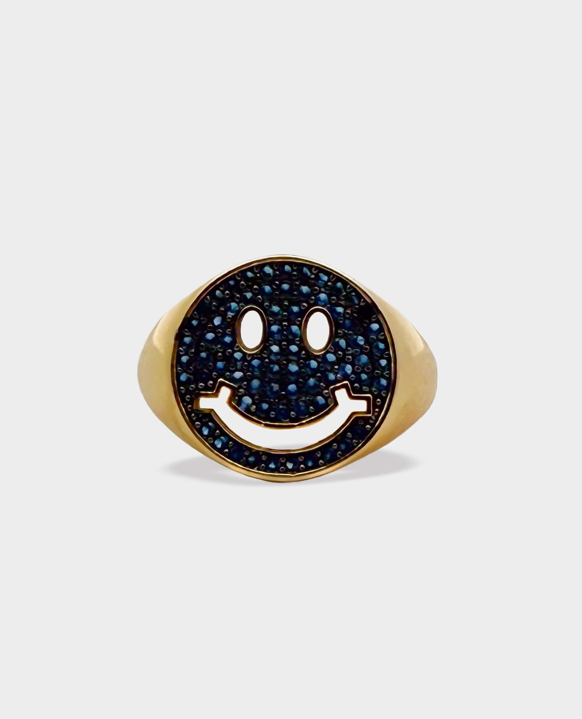 SMILEY GOLD SIGNET RING - NAVY BLUE
