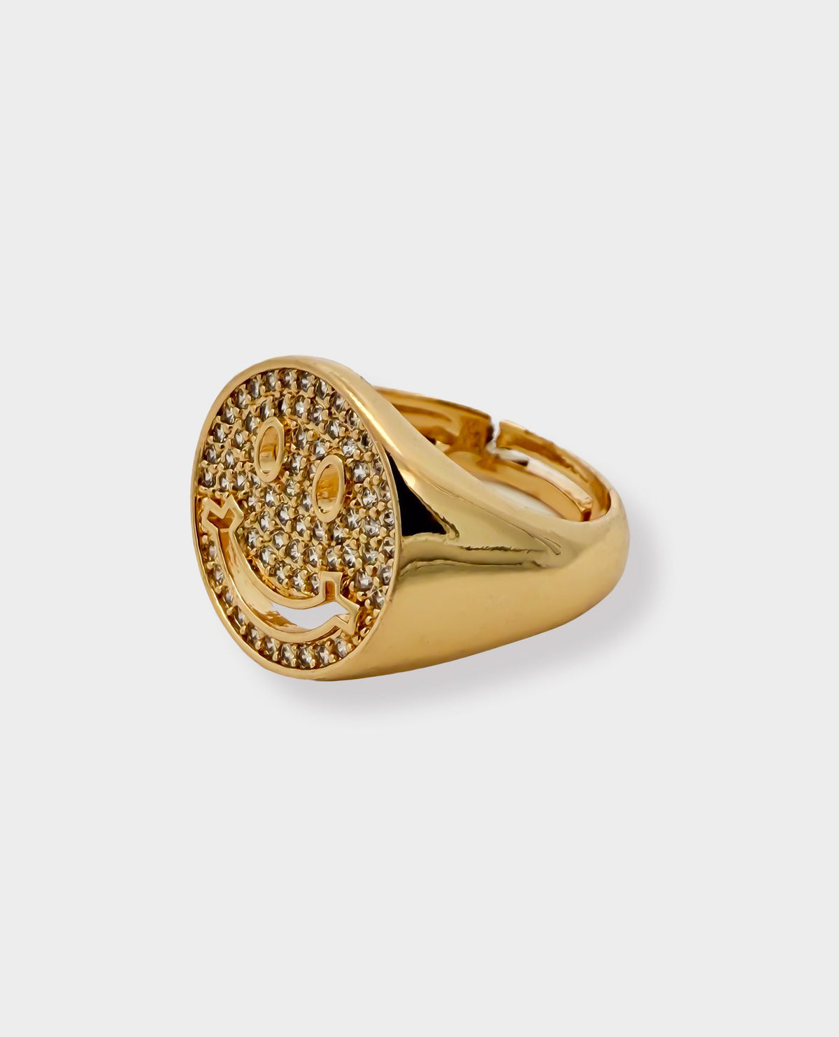 SMILEY GOLD SIGNET RING - CLEAR