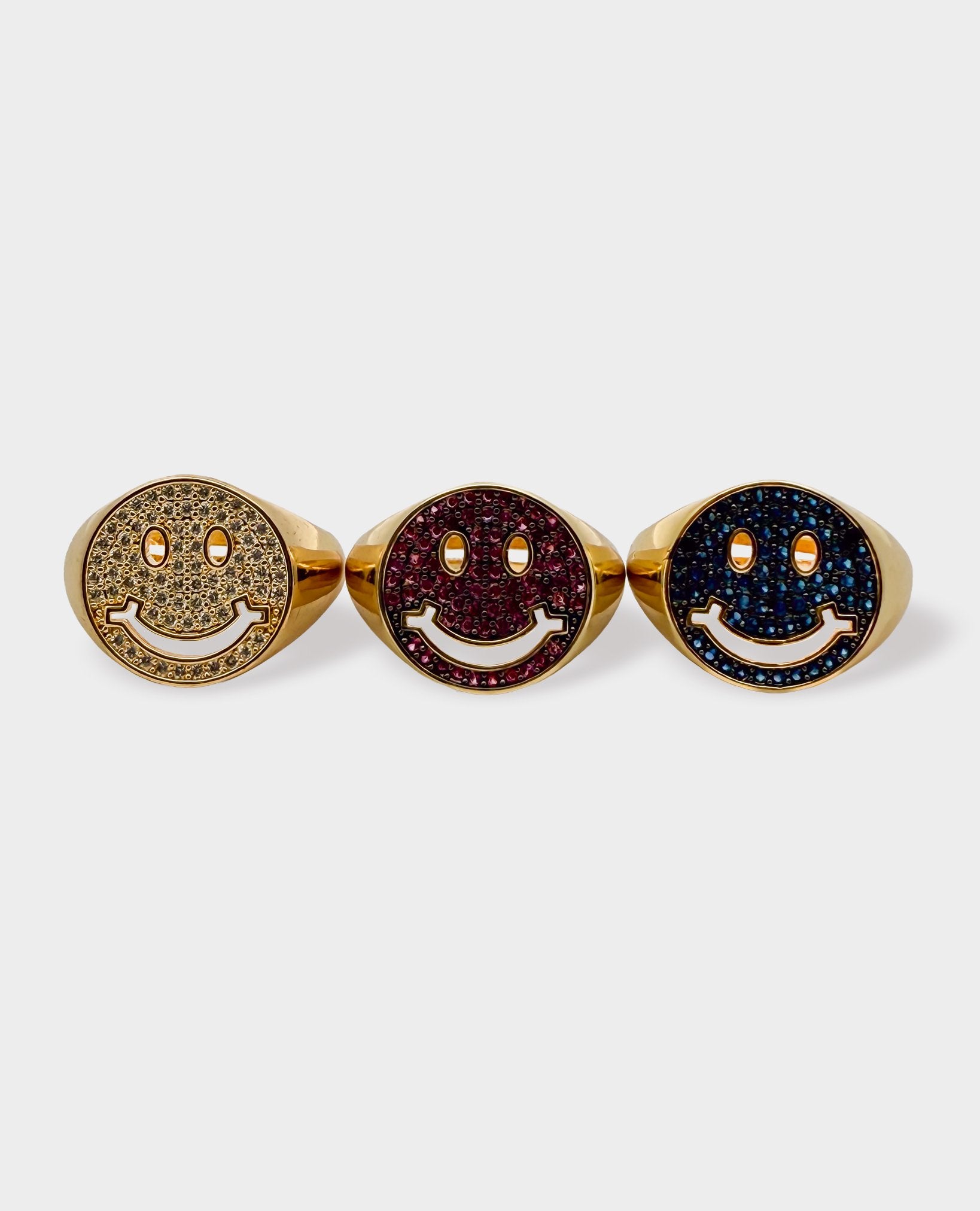 SMILEY GOLD SIGNET RING - NAVY BLUE