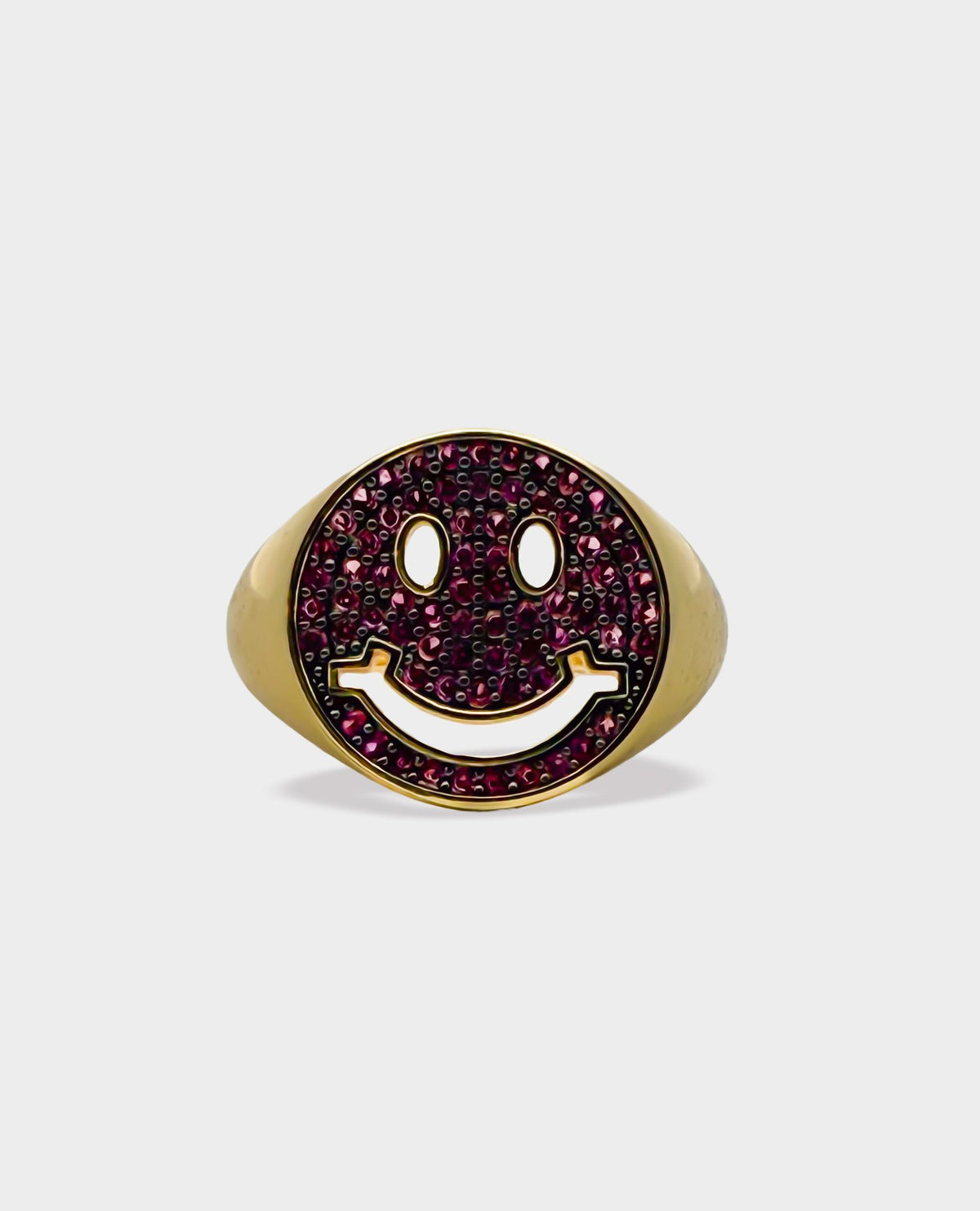 SMILEY GOLD SIGNET RING - DARK PINK